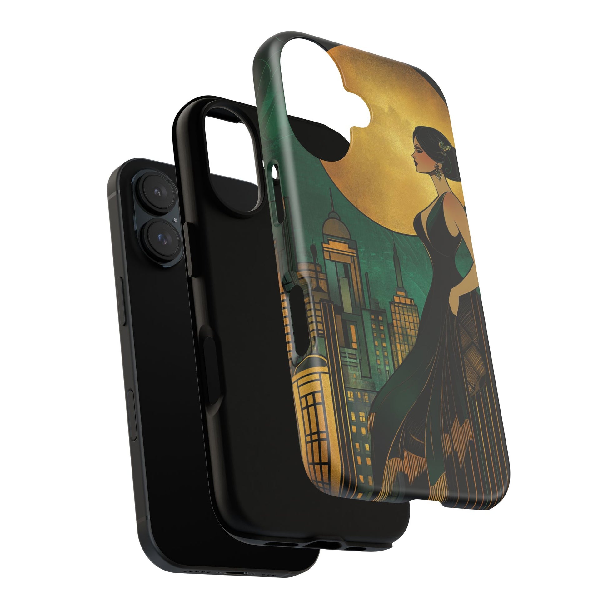 Custom Art Deco Flapper Woman Phone Case 1920s Art Nouveau Design in Emerald & Gold Alphonse Mucha Style Gatsby Style Poster