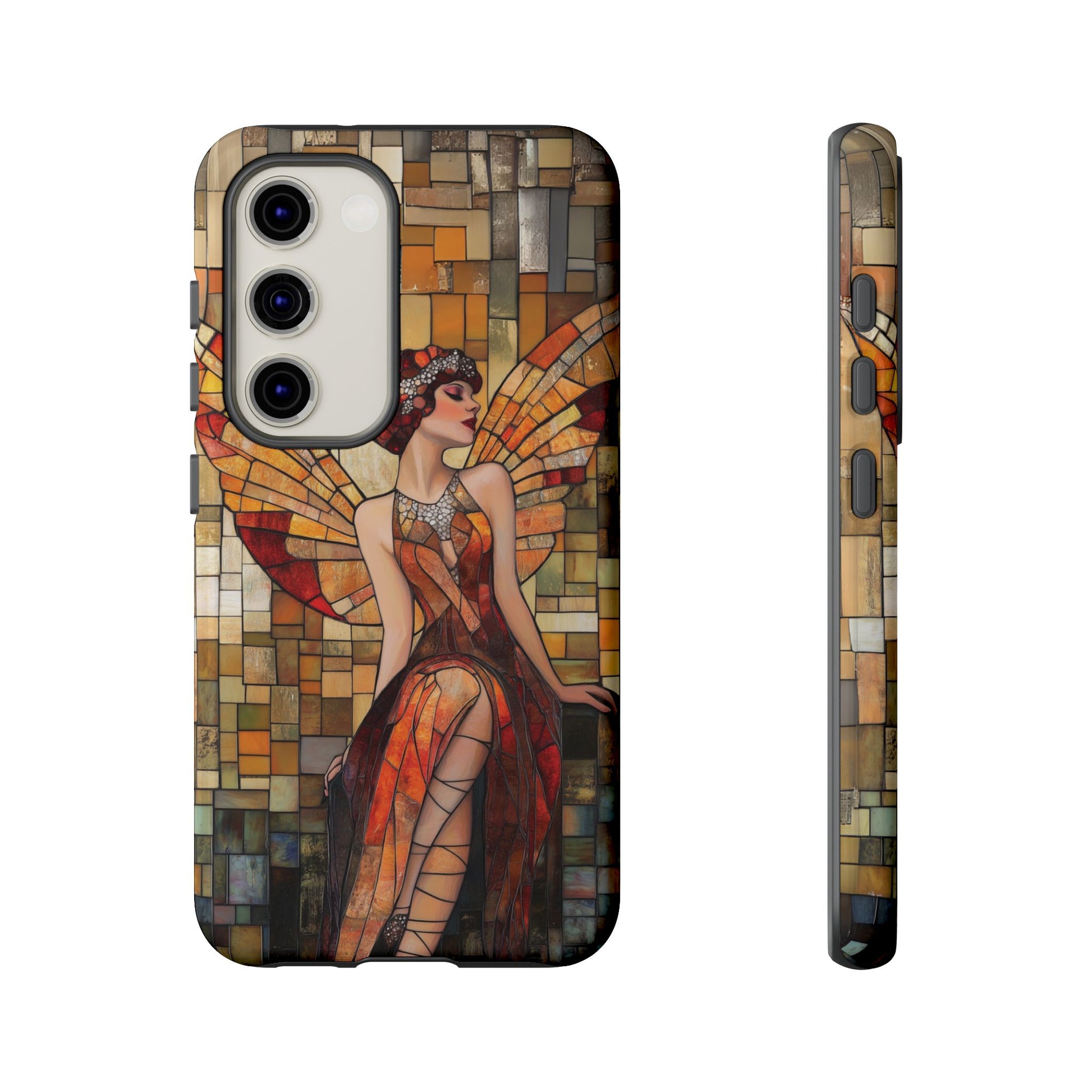 Phone Case Art Deco Flapper Fairy Woman Mosaic Stained 1920s Art Nouveau Design in Red Yellow Orange Alphonse Mucha Gatsby Style Poster