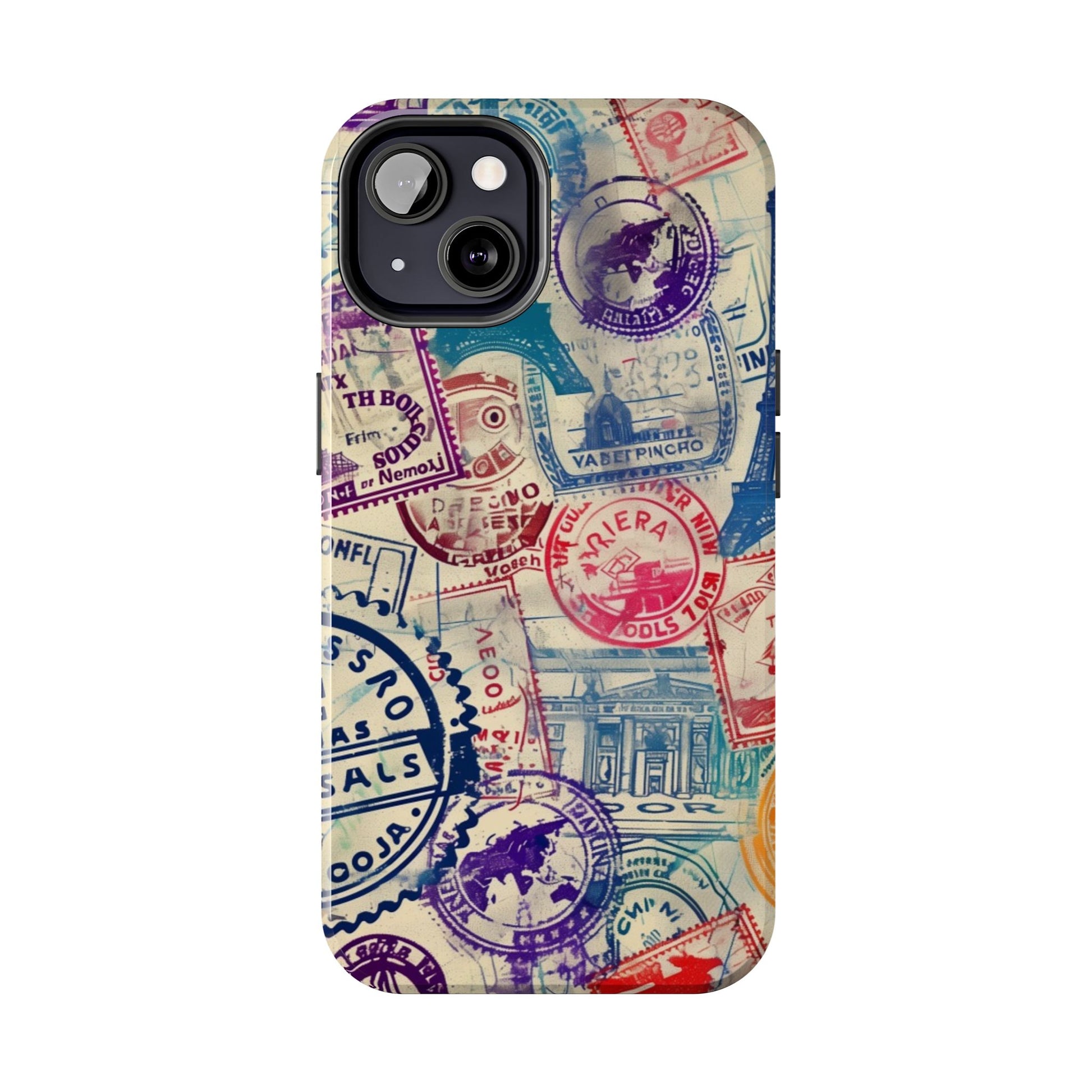 Travel Stamps Tough Phone Case - Durable Vintage Travel Stamps Design - Adventure Inspired Phone Case - Protective Case with travel stamps