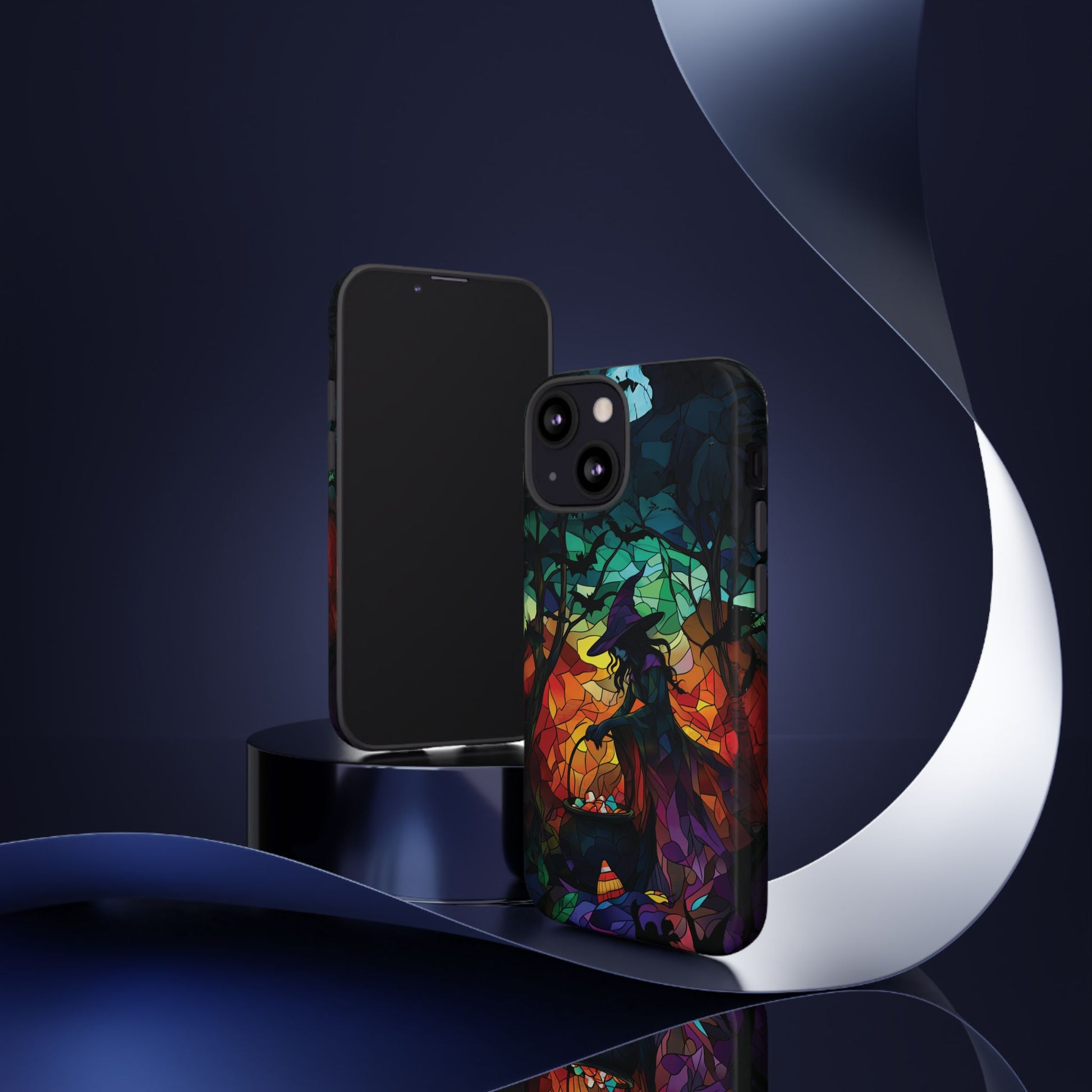 Halloween Witch Stained Glass Dark Academia Spooky Fall Witchy Pumpkin Bats Seasonal Fall Mosaic Case iPhone 13 14 15 16 Pro Max