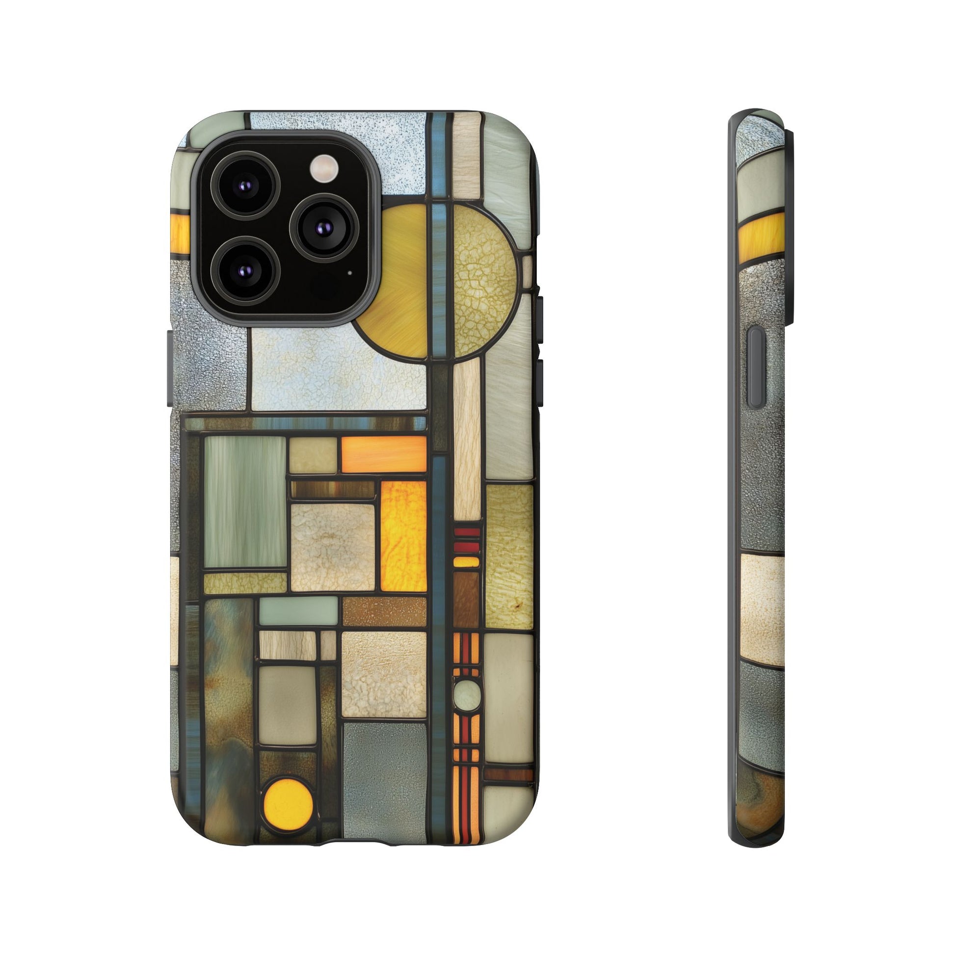 Green Art Deco Stained Glass Phone Case Frank Lloyd Wright Cottage Core Usonian Prairie Style Geometric Stylish  iPhone 14 15 16 Pro