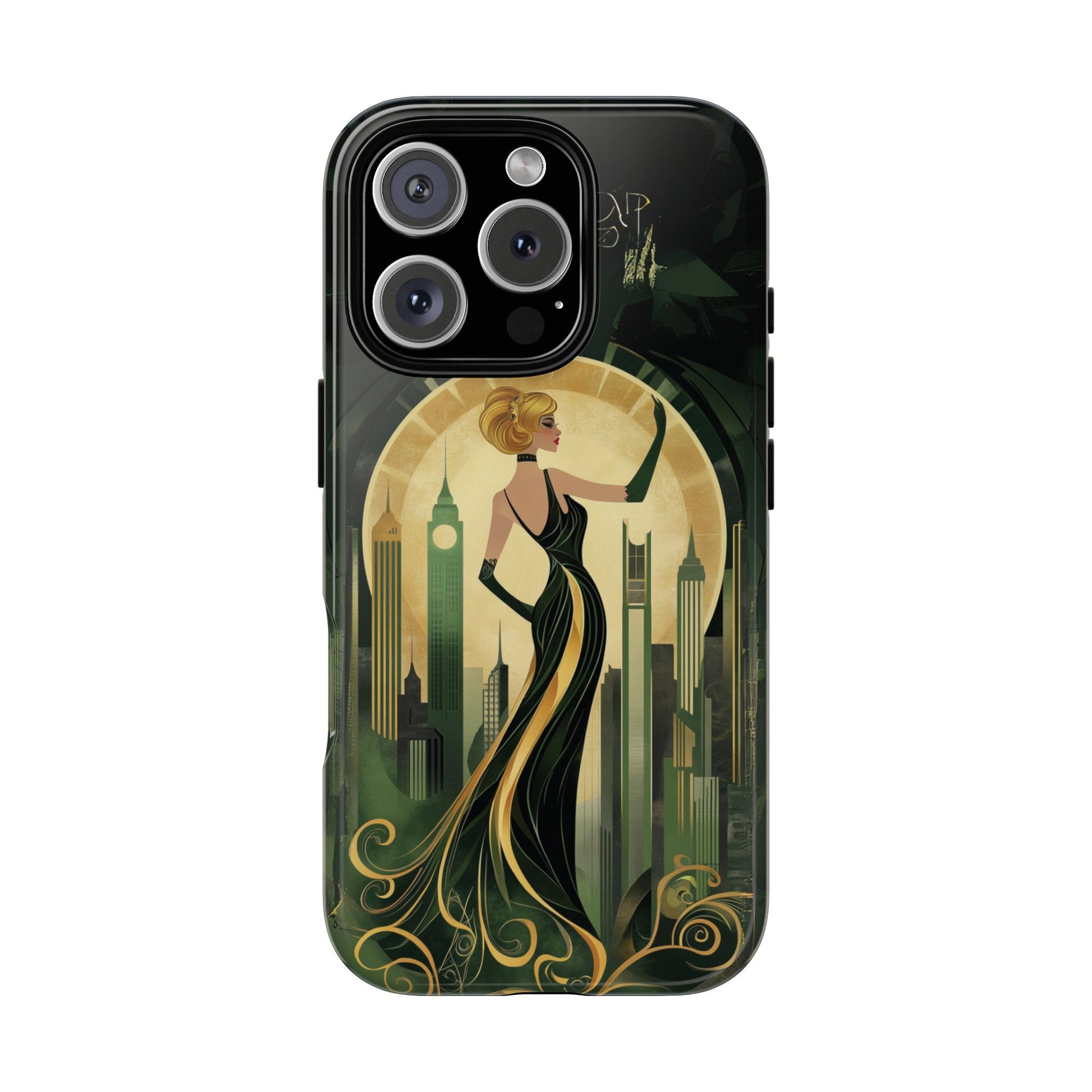 Emerald City Art Deco Flapper Woman Phone Case 1920s Art Nouveau Design in Emerald & Gold Alphonse Mucha Style Gatsby Style Poster