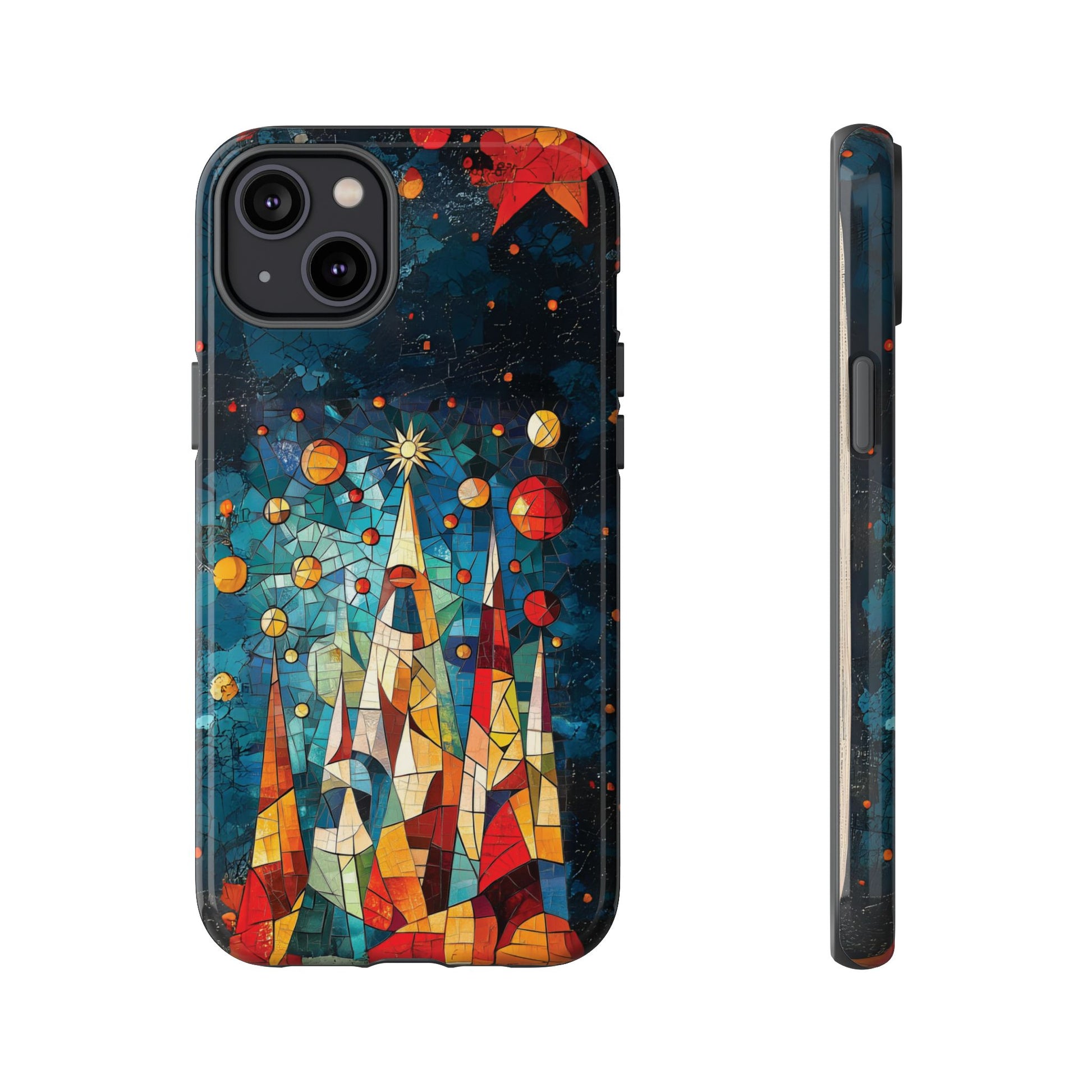 Mosaic Festive Christmas Tree Grove Art Deco Stained Glass Phone Case Rankin Style MidMod Design iPhone 13 14 15 16 Pro Max Pixel Galaxy