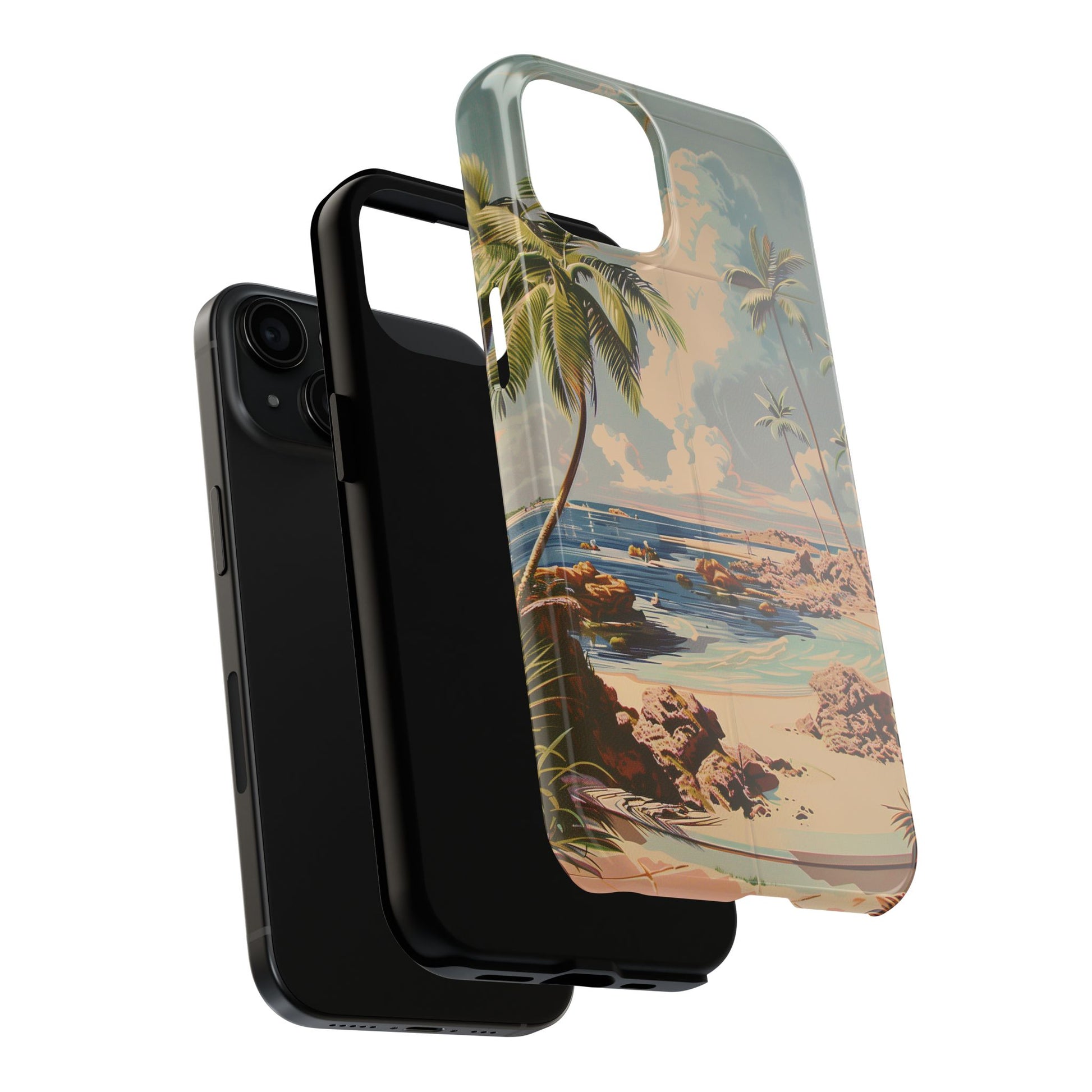 Beach Scene Phone Case Retro Vintage Tropical Ocean Summer Surfing Tiki iPhone 13 14 15 16 Pro Max Galaxy S24