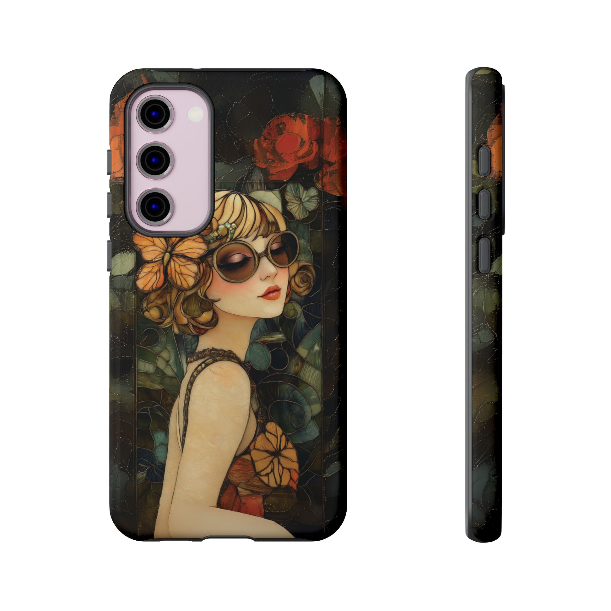 Butterfly Art Deco Flapper Woman Mosaic Phone Case 1920s Art Nouveau Design in Red Stained Glass Alphonse Mucha Style Gatsby Style Poster