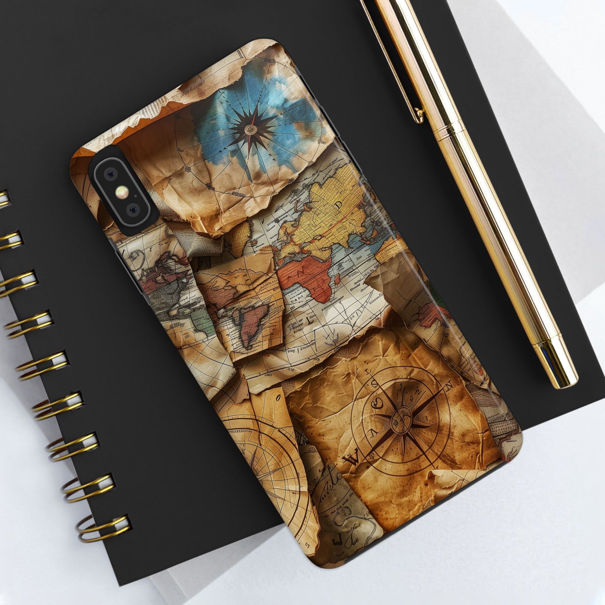 Double Layer Map Phone Case - Protective Phone Case Vintage Map Design - Durable Dual Layer Case with Map Print - Travel Inspired Phone Case