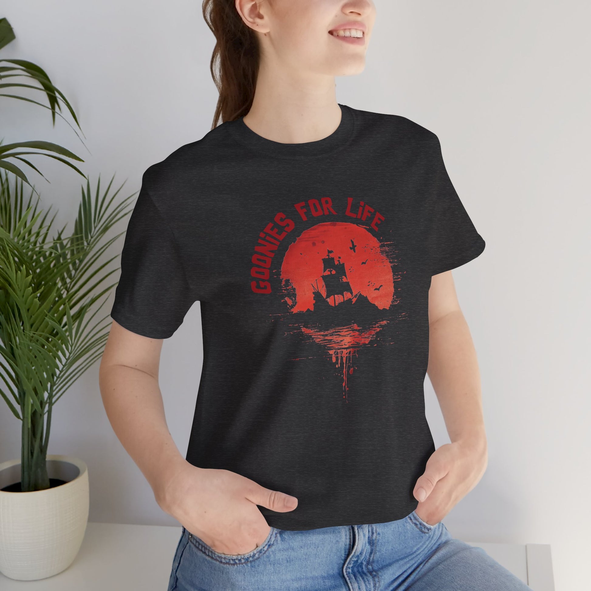 Goonies For Life Vintage Style Sunset Pirate Ship Tee