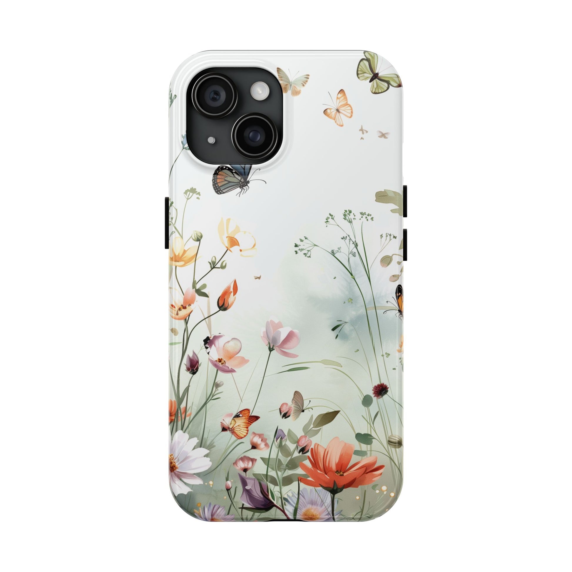 Butterfly Meadow Scene Cottagecore iPhone 15, Pastel Wildflowers & Butterflies, Natural iPhone Case, Cottagecore Garden Case, iPhone 14
