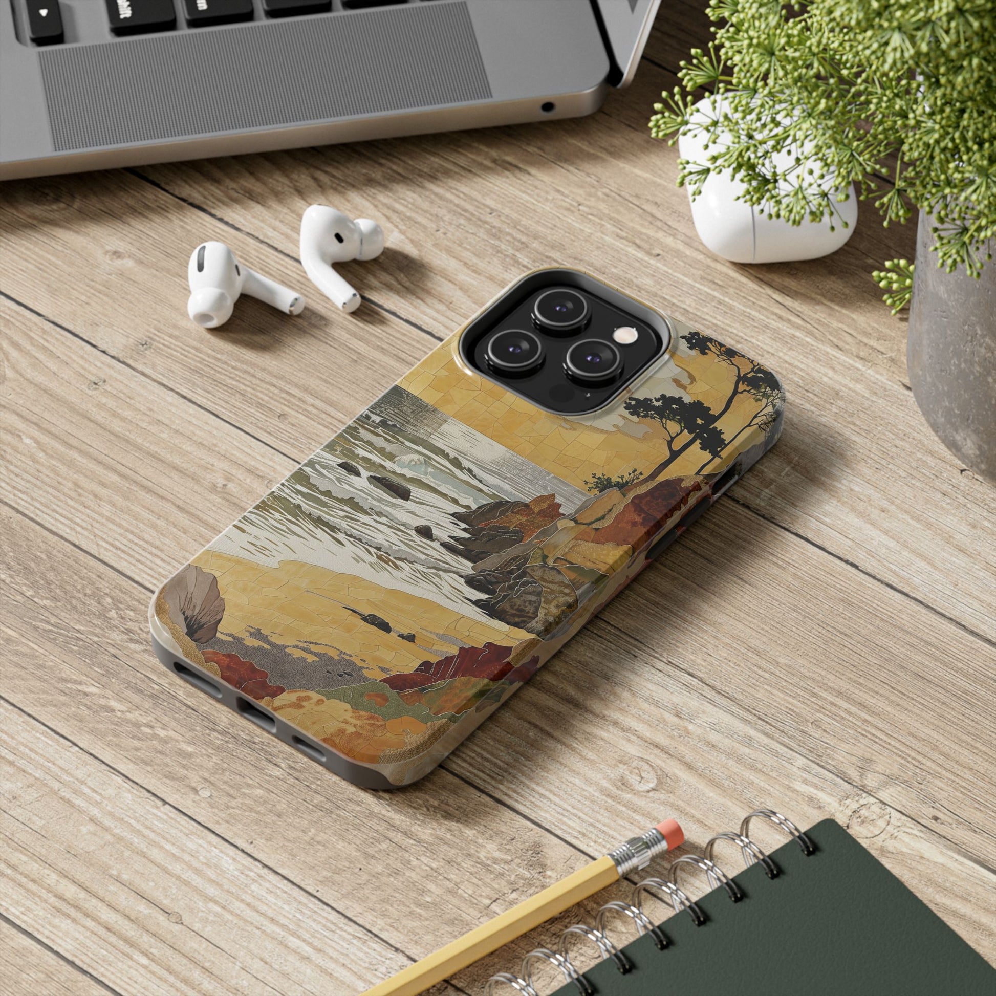 Retro Beach Scene Phone Case, Vintage Tropical Ocean iPhone Case, Summer Beach Phone Cover for iPhone, iphone 15 pro max