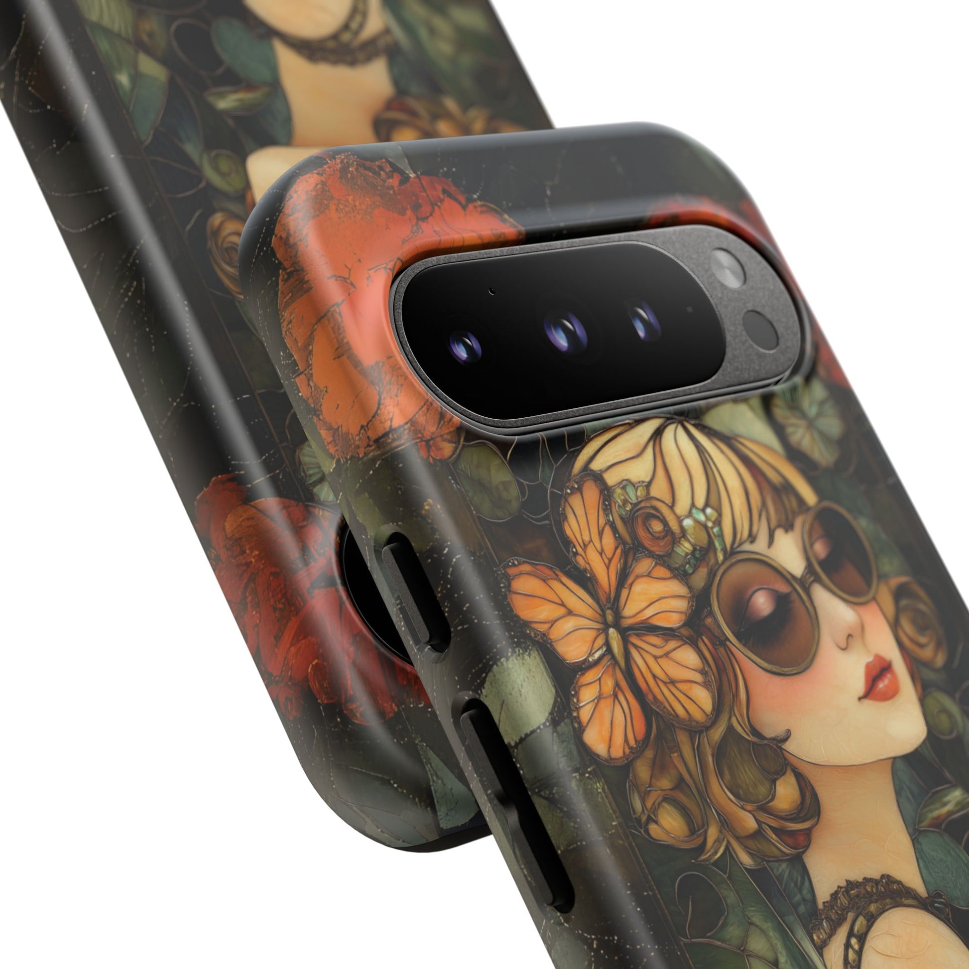 Butterfly Art Deco Flapper Woman Mosaic Phone Case 1920s Art Nouveau Design in Red Stained Glass Alphonse Mucha Style Gatsby Style Poster