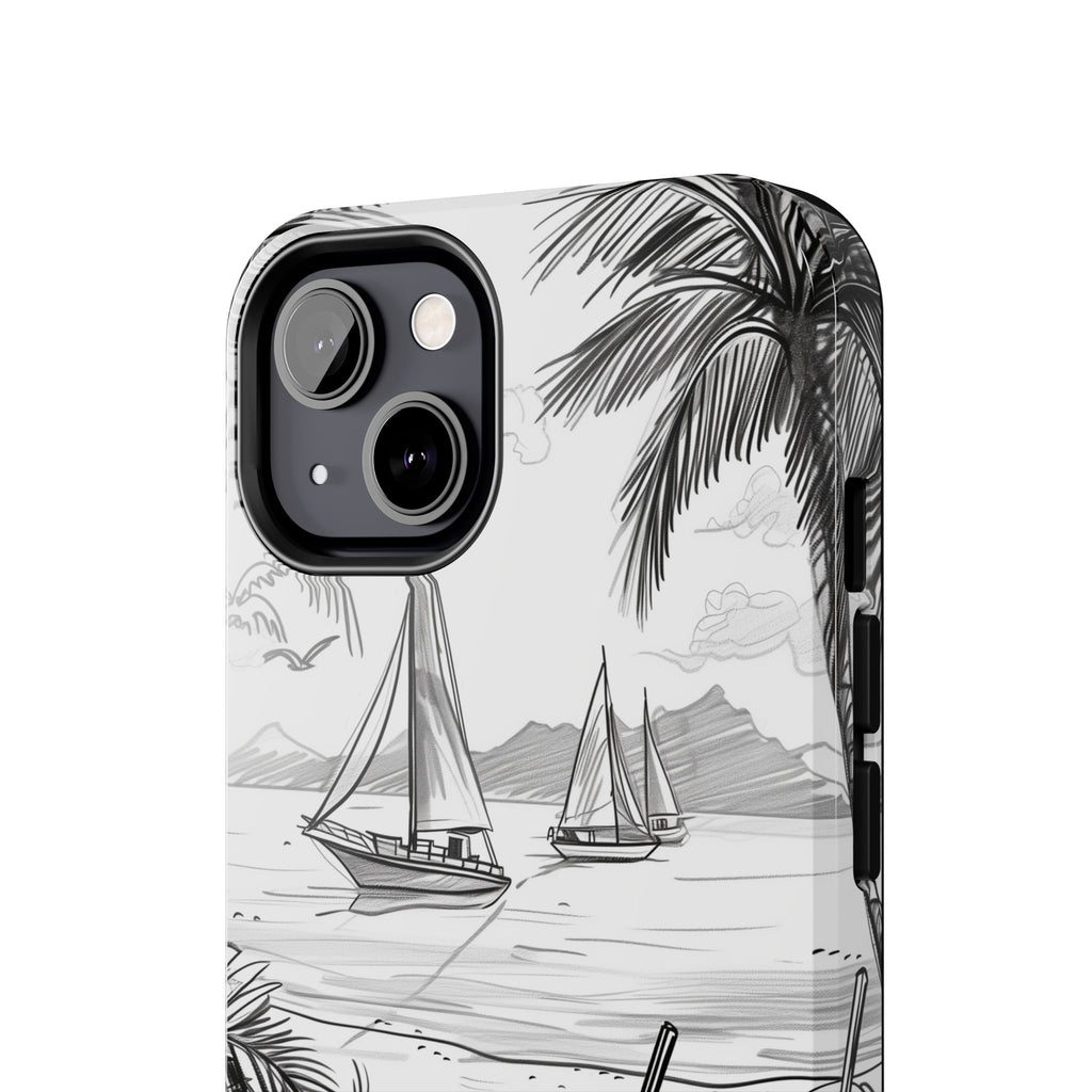 Beach Vibes Phone Case: Hand-Drawn Tiki Drinks & Tropical Paradise Design