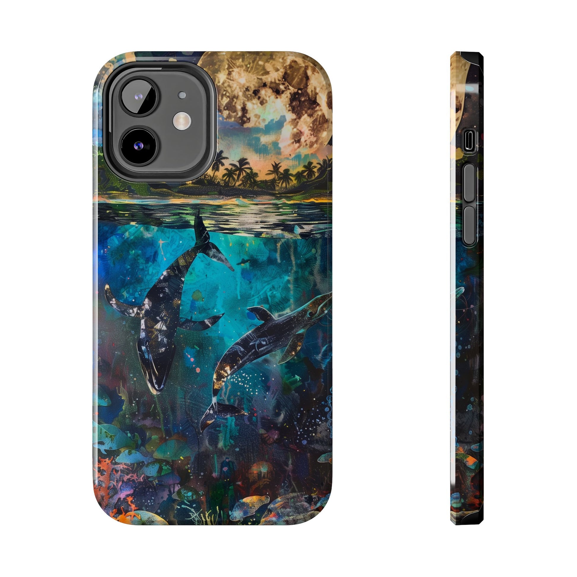 Abstract Moonlit Whales Underwater Phone Case - Durable and Stunning Protective Cover