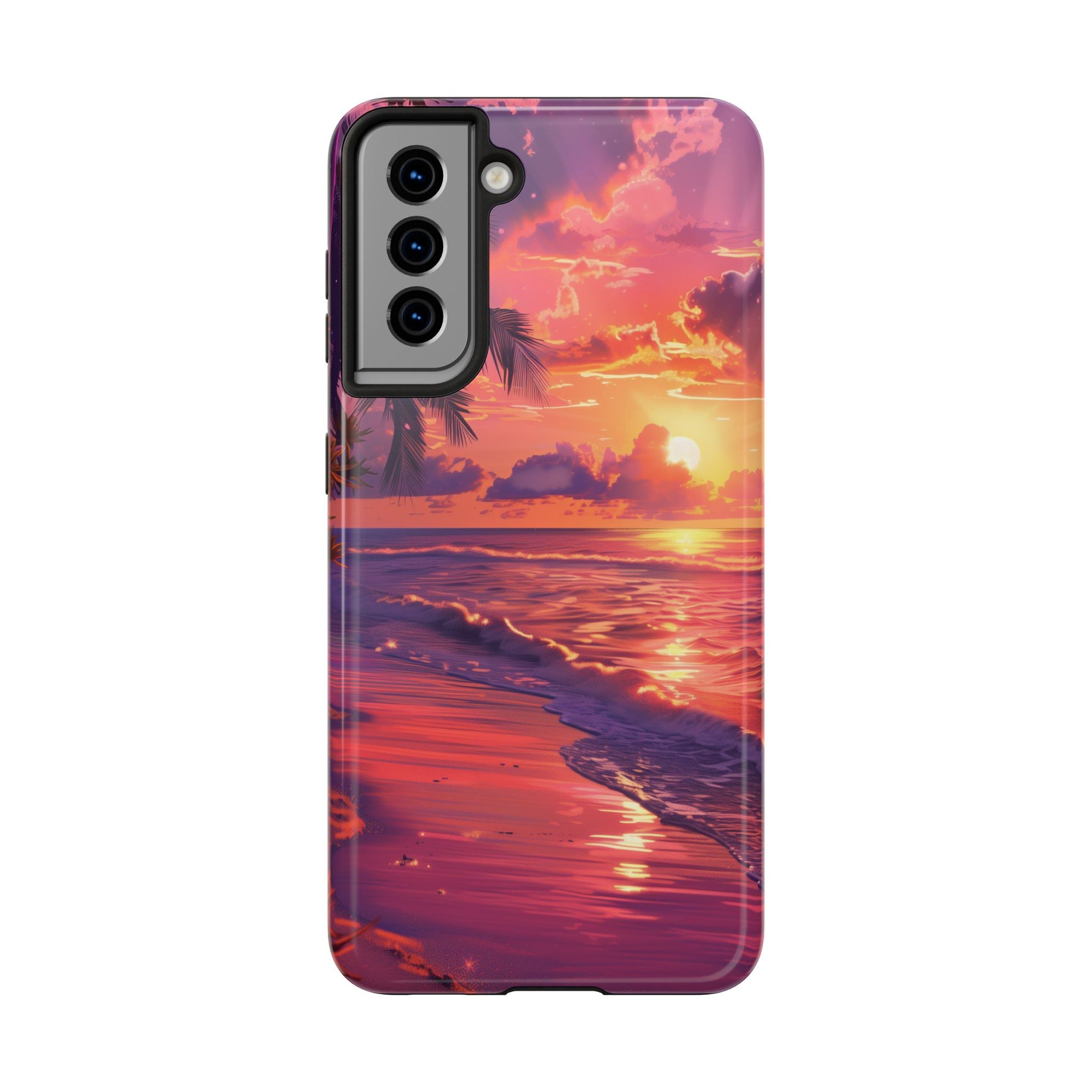Tough Beach Scene Sunrise - Durable Case Lisa Frank Inspired Beach Art - Vibrant Beach Design - Colorful Phone Case for Beach Lovers