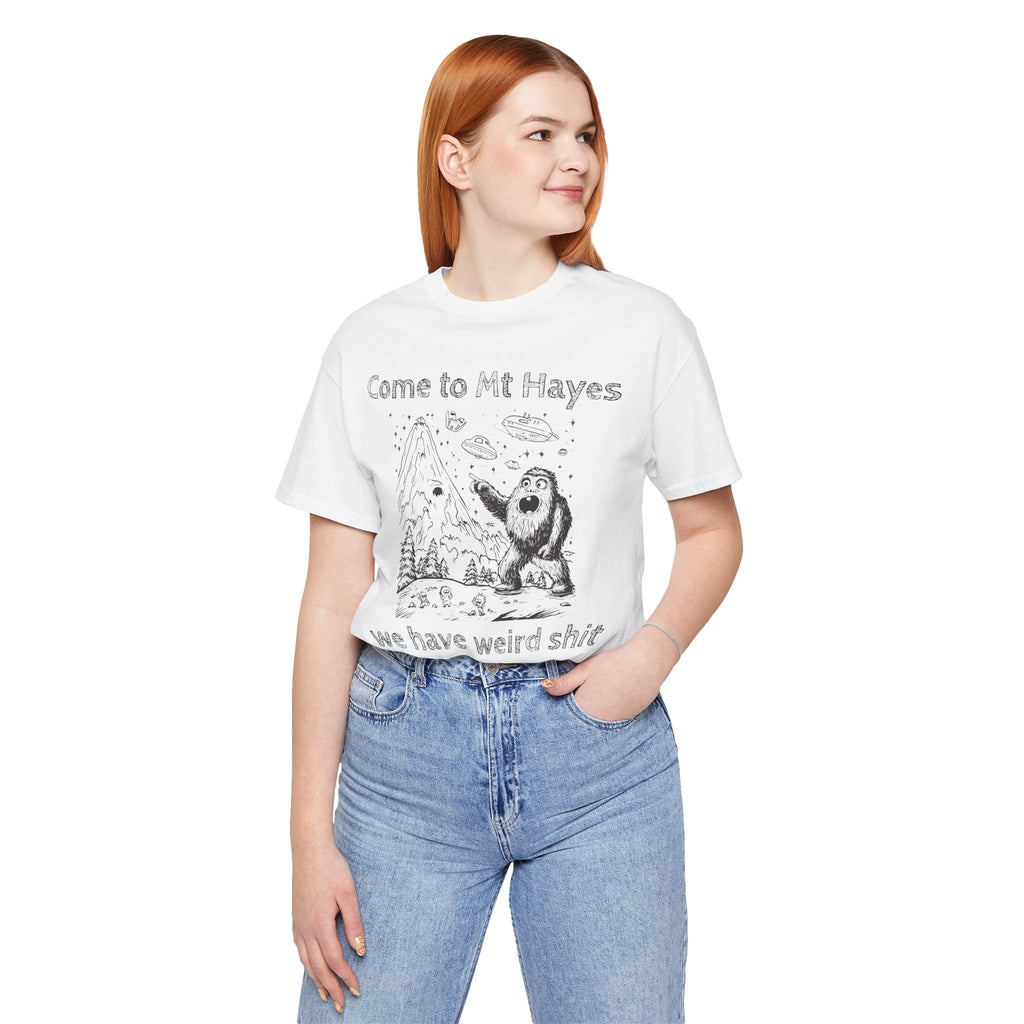 Alien Conspiracy Unisex Tee, Bigfoot Mountain Sketch Shirt, UFO Weird Stuff Tshirt, California Men's Top, Space Extraterrestrial Shirt
