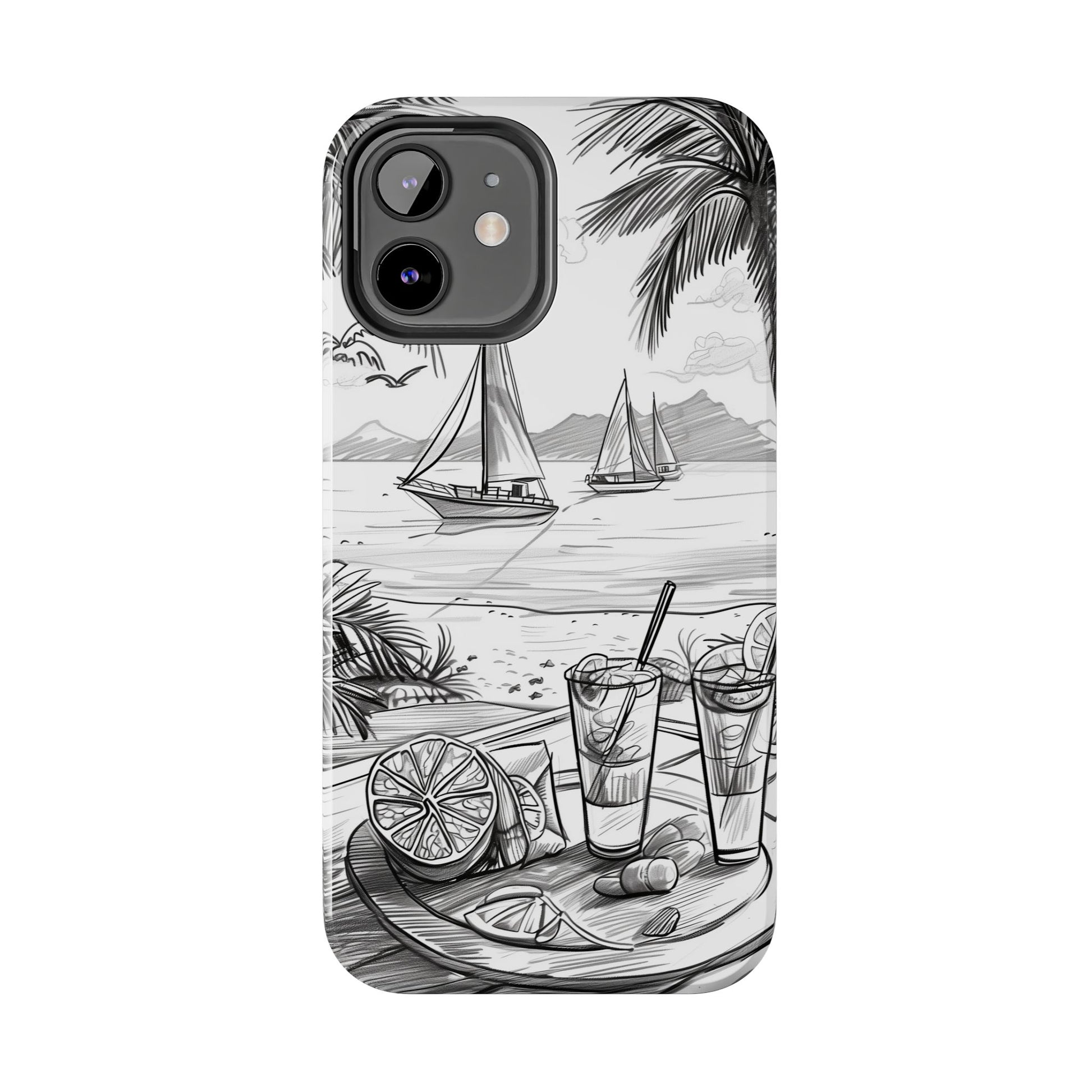 Beach Vibes Phone Case: Hand-Drawn Tiki Drinks & Tropical Paradise Design