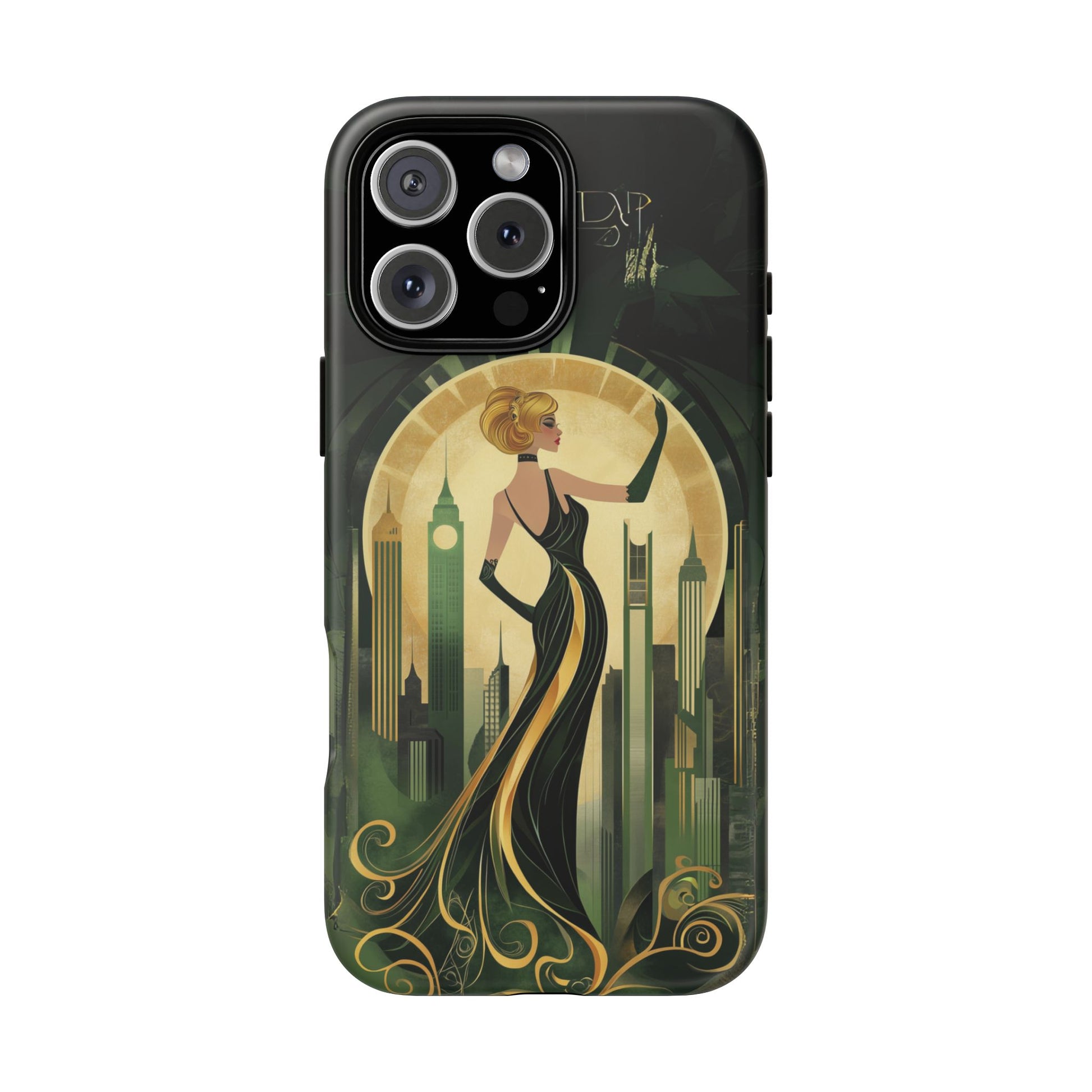 Emerald City Art Deco Flapper Woman Phone Case 1920s Art Nouveau Design in Emerald & Gold Alphonse Mucha Style Gatsby Style Poster