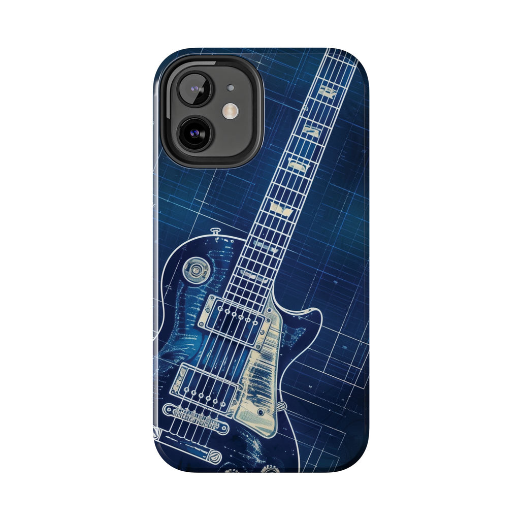 Guitar Phone Case, Guitar Blueprint iPhone Cover, Vintage Guitar Design, Custom iPhone Covers, Rock Music Phone Accessories, Musician Gift