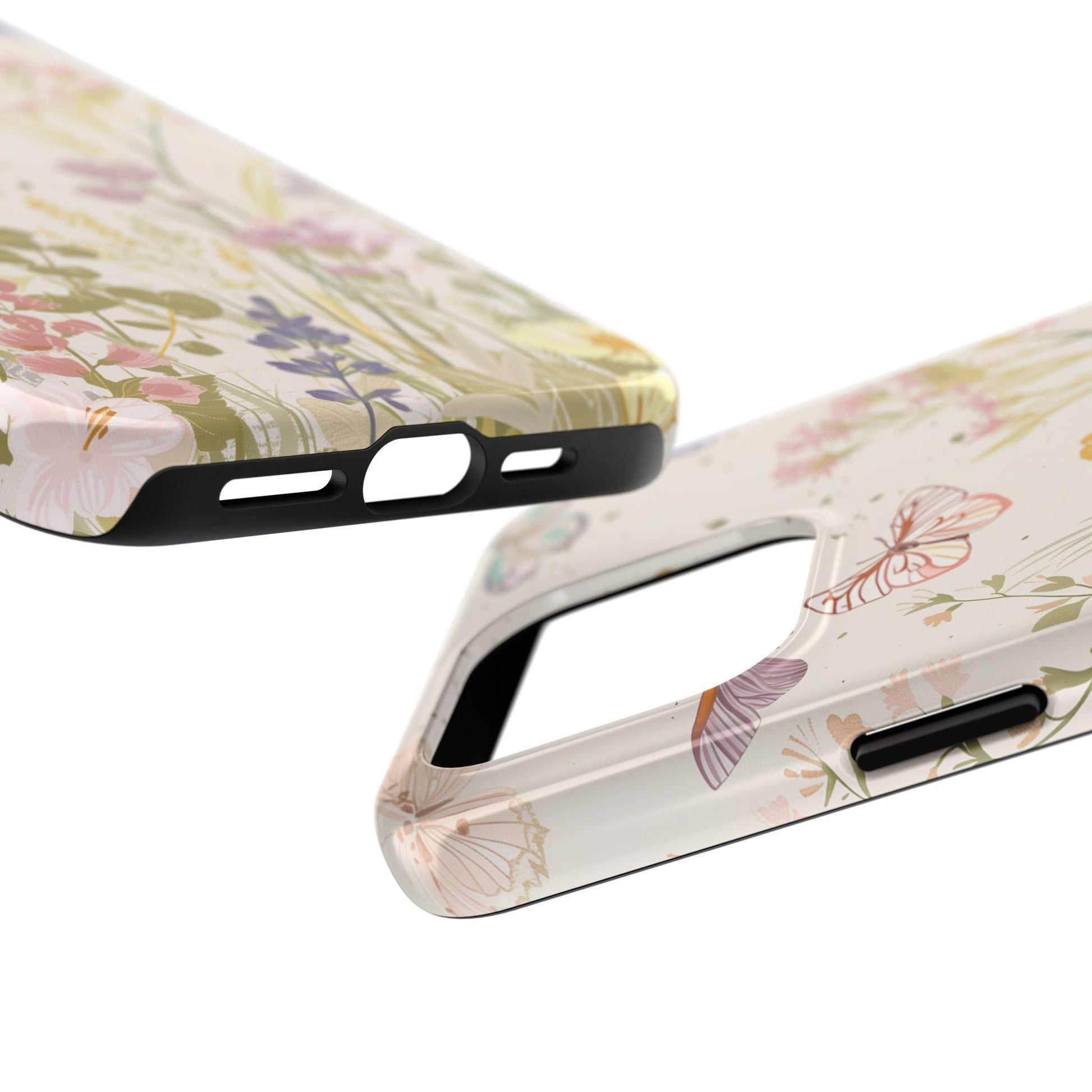 Butterfly Meadow Scene Cottagecore iPhone 15, Pastel Wildflowers & Butterflies, Natural iPhone Case, Cottagecore Garden Case, iPhone 14