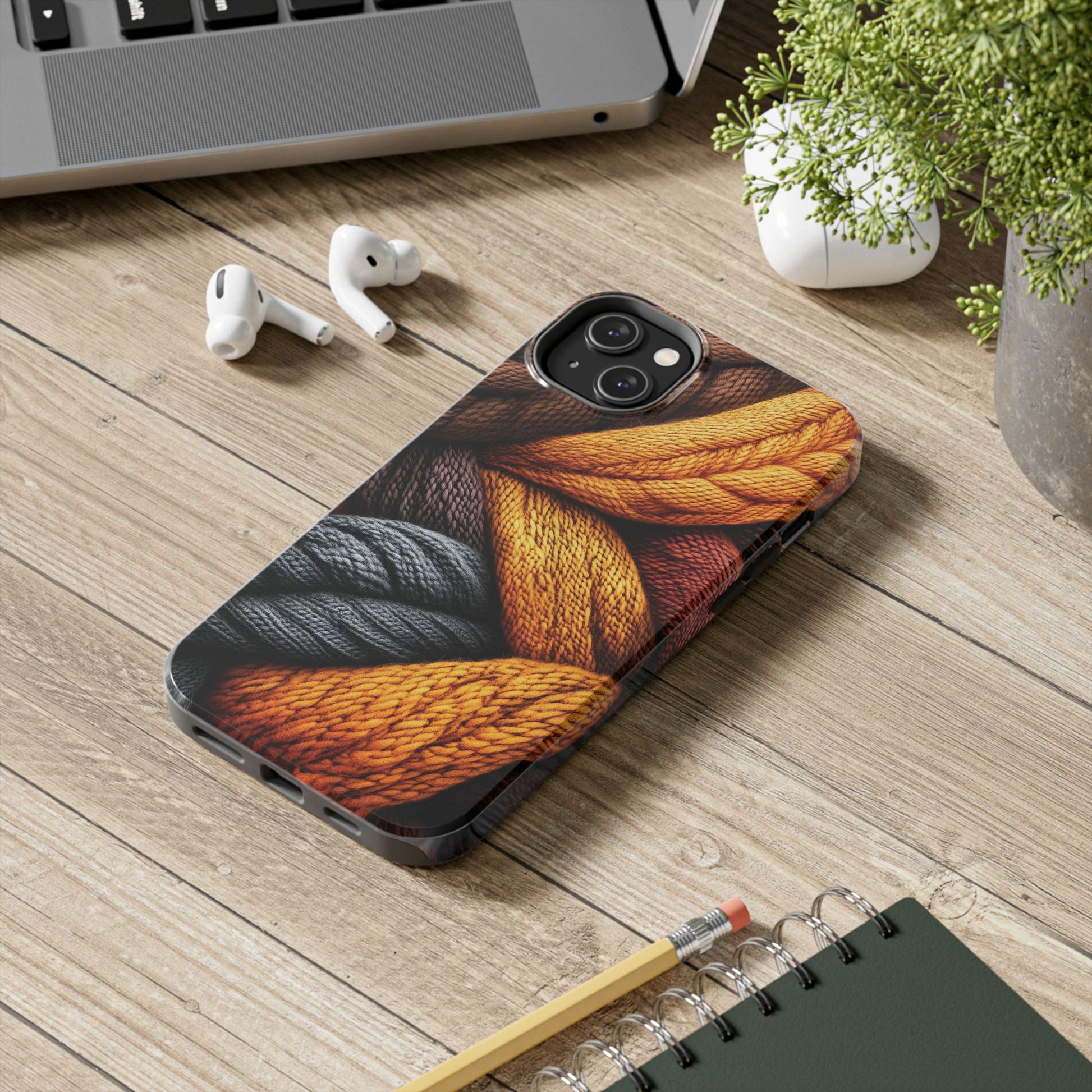 Fall Knit Sweater Cozy Cottagecore Phone Case Boho Embroidered Fall Colors Phone Cover for iPhone 13 14 15 Pro, Samsung Galaxy S22 S23