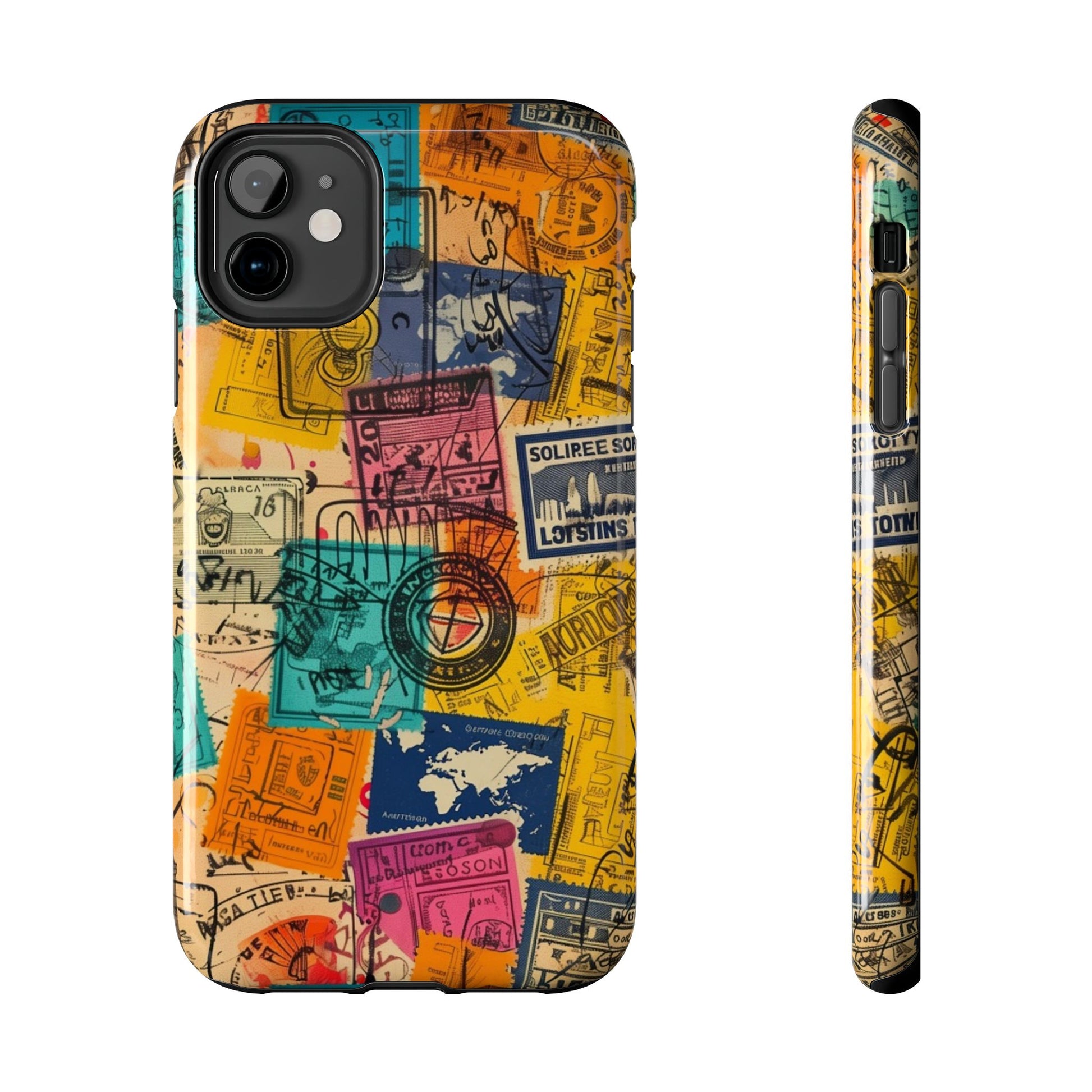 Travel Stamps Tough Case - Durable iPhone case Vintage Travel Stamps Design - Adventure Inspired Case - Protective Global Destination Prints