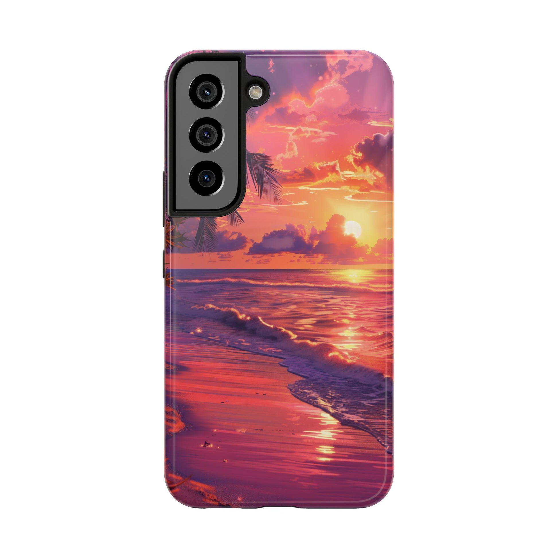 Tough Beach Scene Sunrise - Durable Case Lisa Frank Inspired Beach Art - Vibrant Beach Design - Colorful Phone Case for Beach Lovers