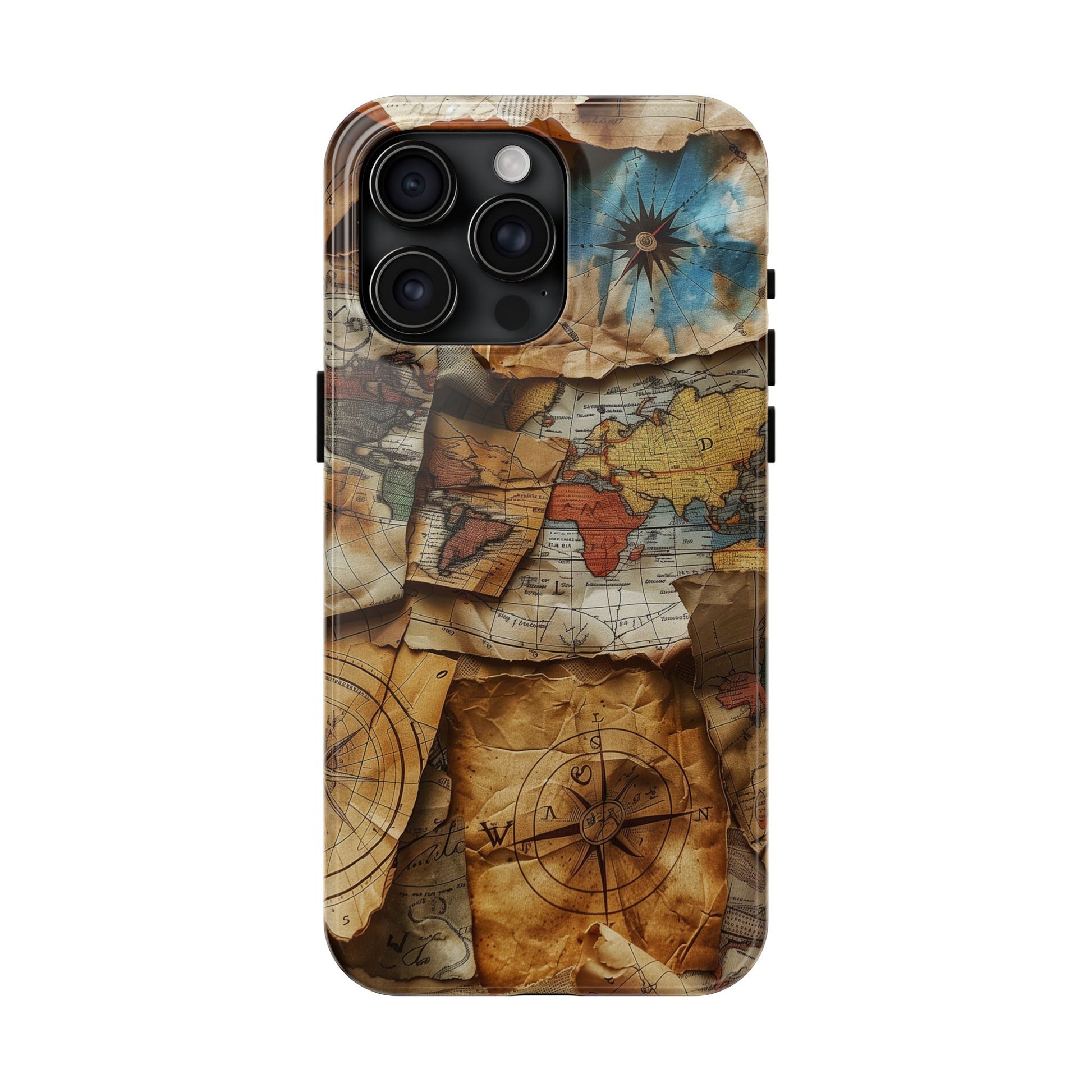 Double Layer Map Phone Case - Protective Phone Case Vintage Map Design - Durable Dual Layer Case with Map Print - Travel Inspired Phone Case