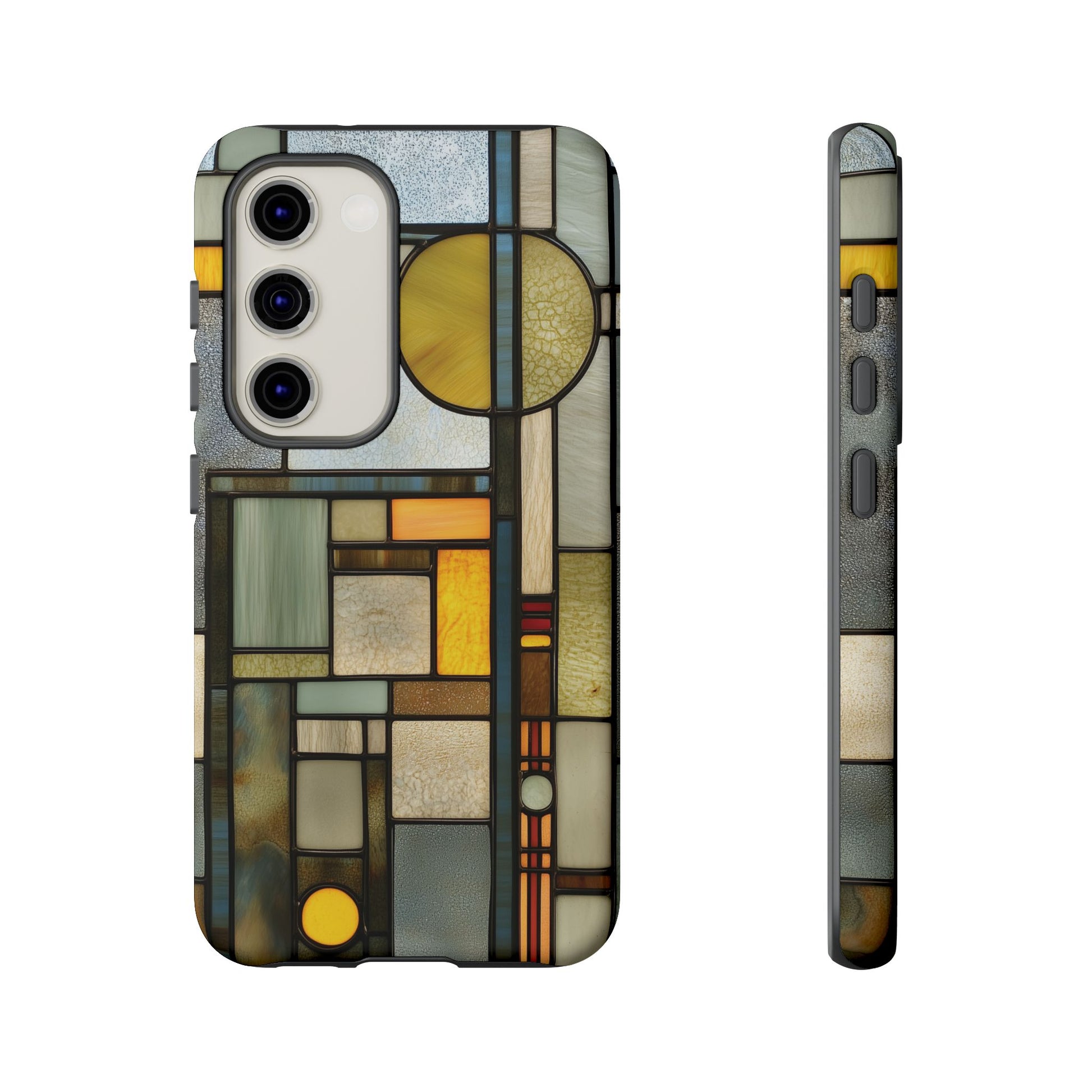 Green Art Deco Stained Glass Phone Case Frank Lloyd Wright Cottage Core Usonian Prairie Style Geometric Stylish  iPhone 14 15 16 Pro