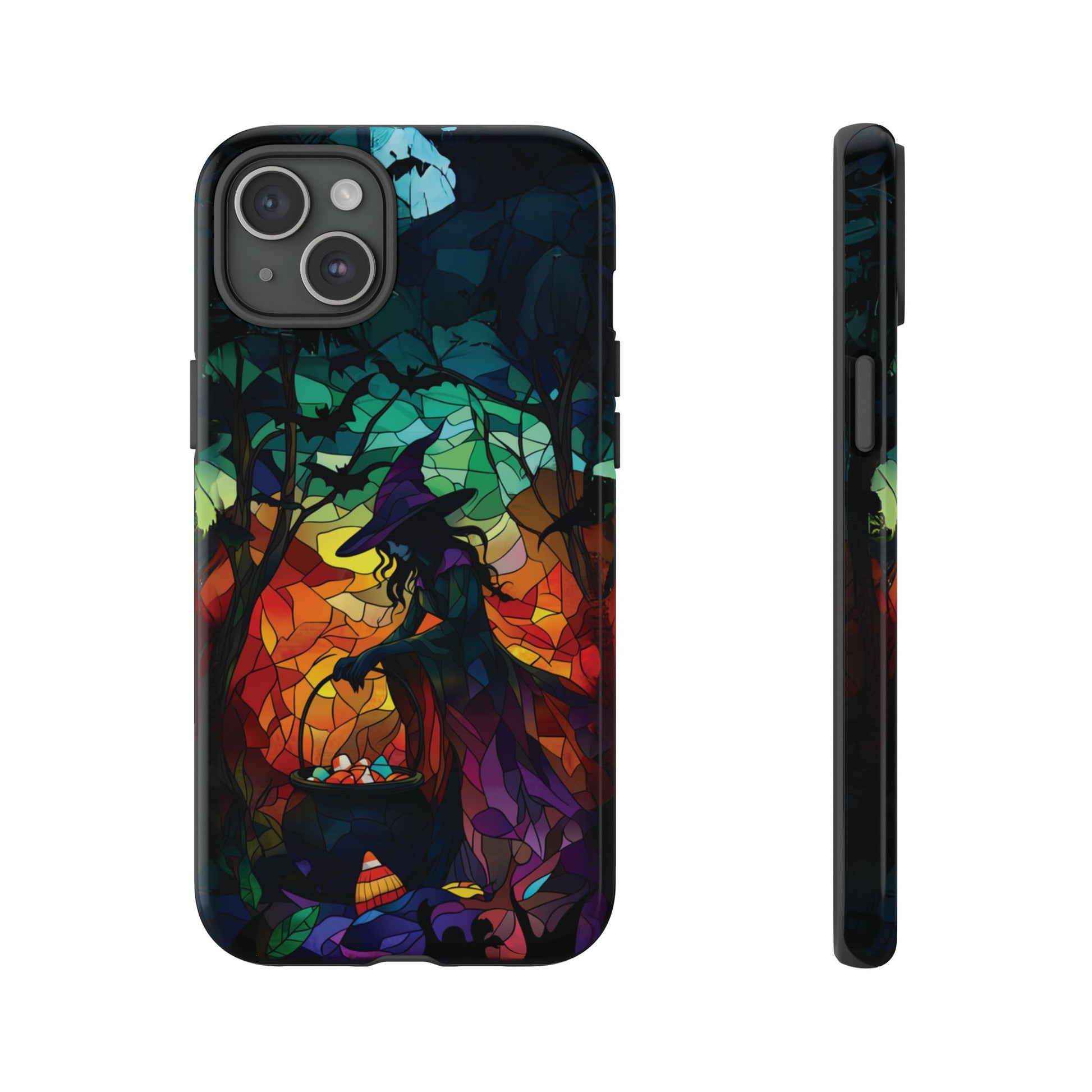 Halloween Witch Stained Glass Dark Academia Spooky Fall Witchy Pumpkin Bats Seasonal Fall Mosaic Case iPhone 13 14 15 16 Pro Max