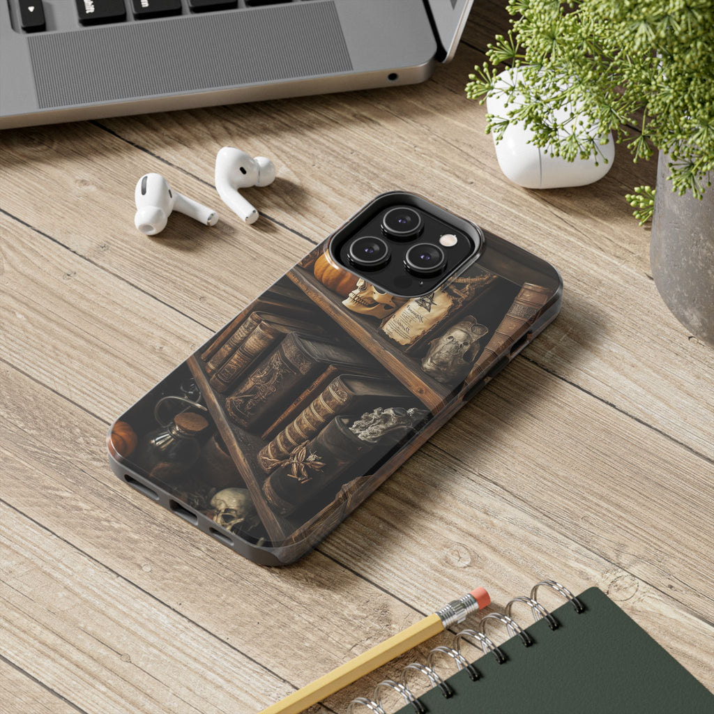 Apothecary Dark Academia Bookcase Goth Skulls floral Black Halloween Pumpkins Samsung Galaxy Apple iPhone 15 Pro Max Case  S24 S23 C