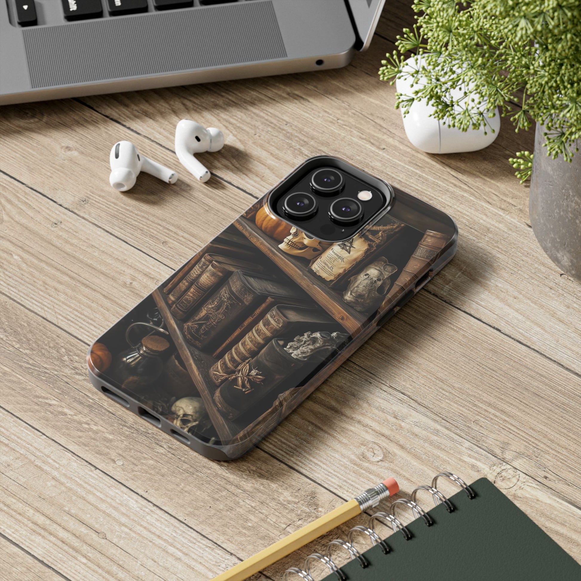 Apothecary Dark Academia Bookcase Goth Skulls floral Black Halloween Pumpkins Samsung Galaxy Apple iPhone 15 Pro Max Case  S24 S23 C