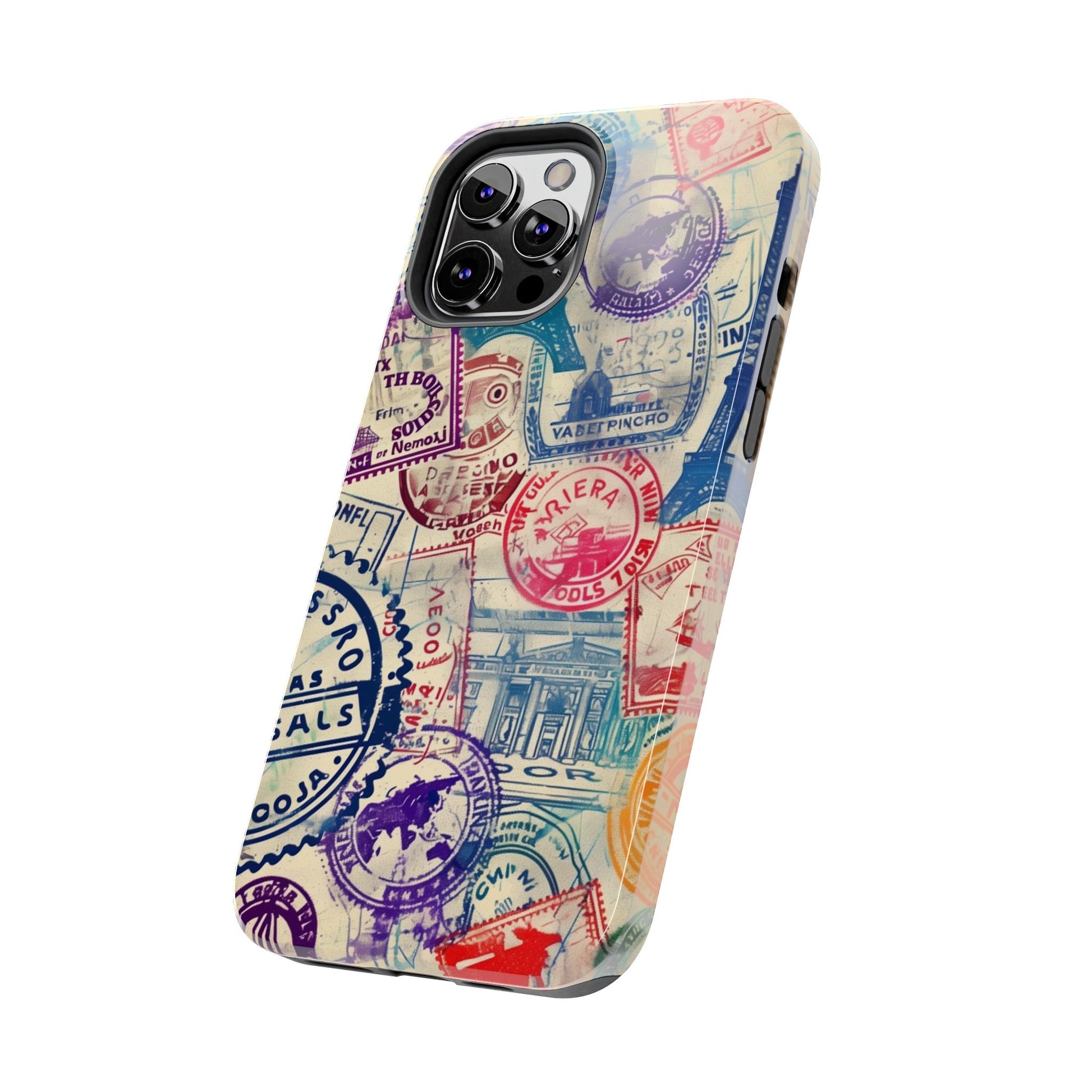 Travel Stamps Tough Phone Case - Durable Vintage Travel Stamps Design - Adventure Inspired Phone Case - Protective Case with travel stamps