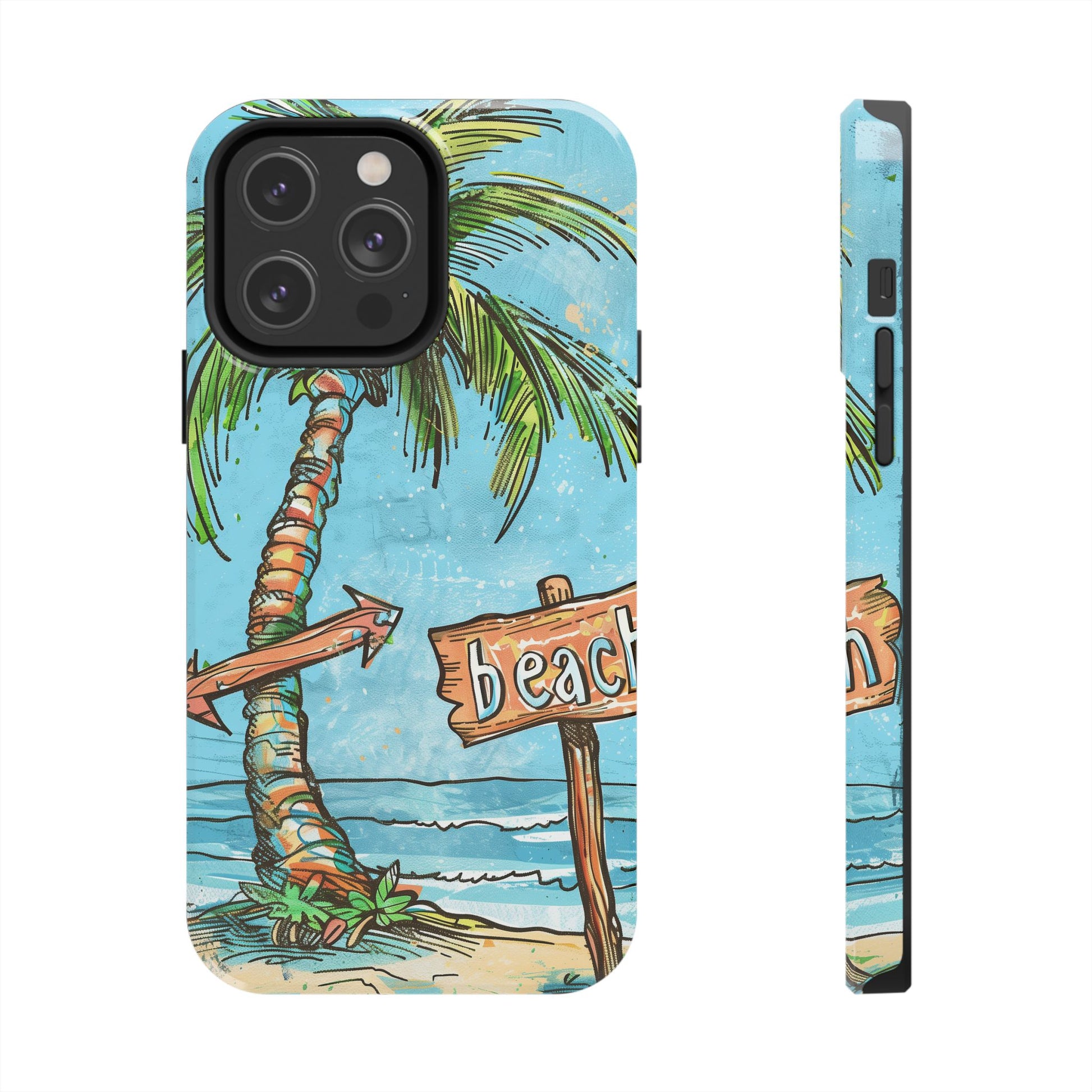 Durable Phone Case with Beach Scene and Palm Tree - Tropical Paradise Protective Cover