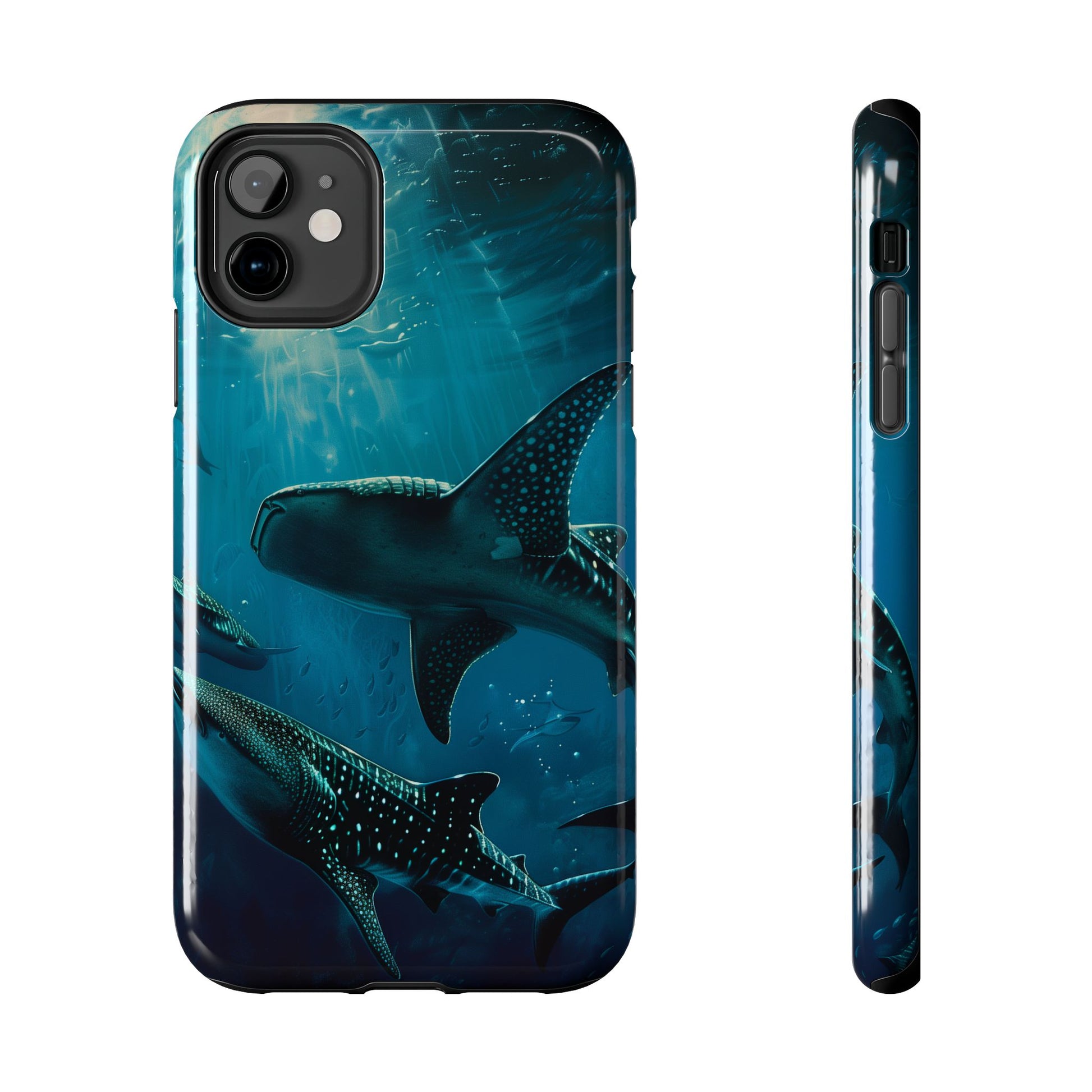 Tranquil Trio: Three Whale Sharks Tough Phone Case