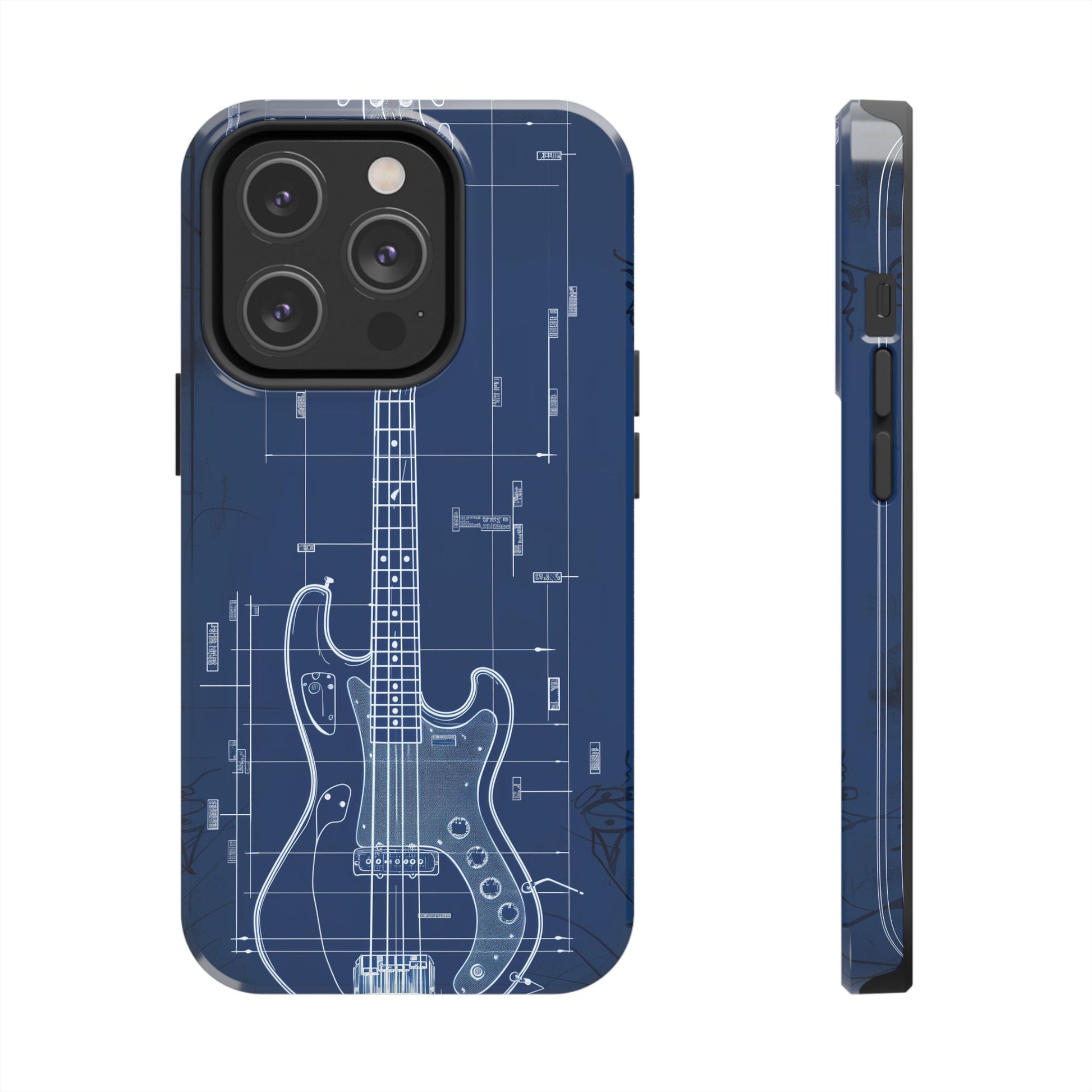 Guitar Phone Case Blueprint Schematic Vintage Custom Design Fender Gibson Rickenbacker Custom Rock Music Phone Accessories Musician Gift