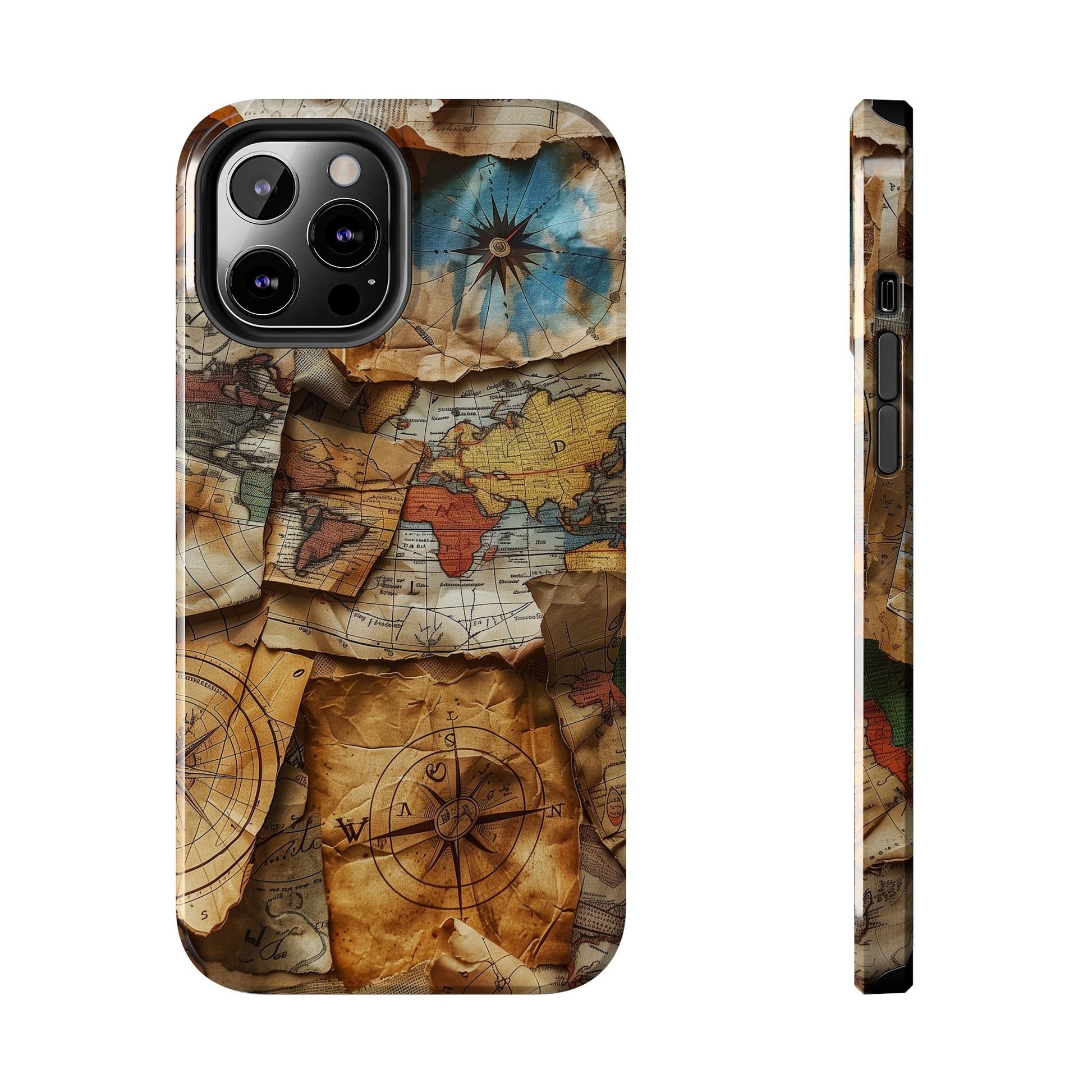 Double Layer Map Phone Case - Protective Phone Case Vintage Map Design - Durable Dual Layer Case with Map Print - Travel Inspired Phone Case