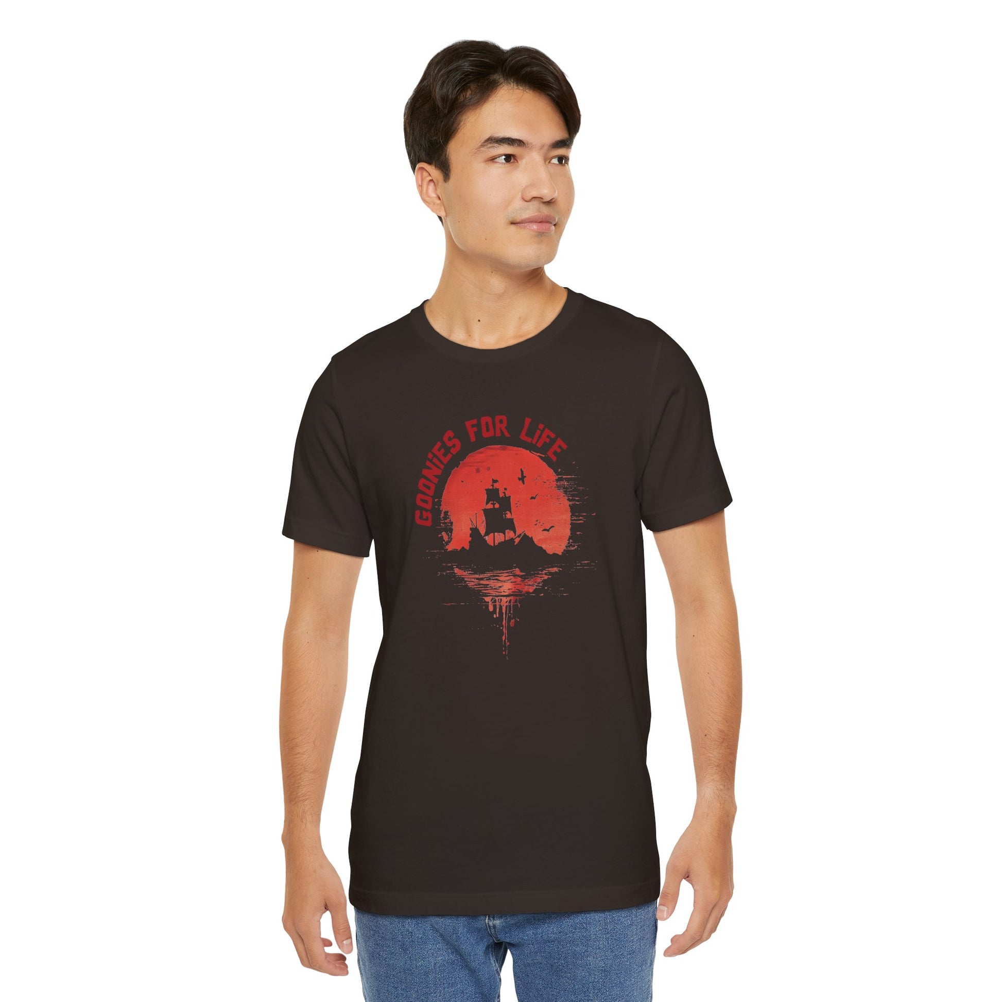 Goonies For Life Vintage Style Sunset Pirate Ship Tee