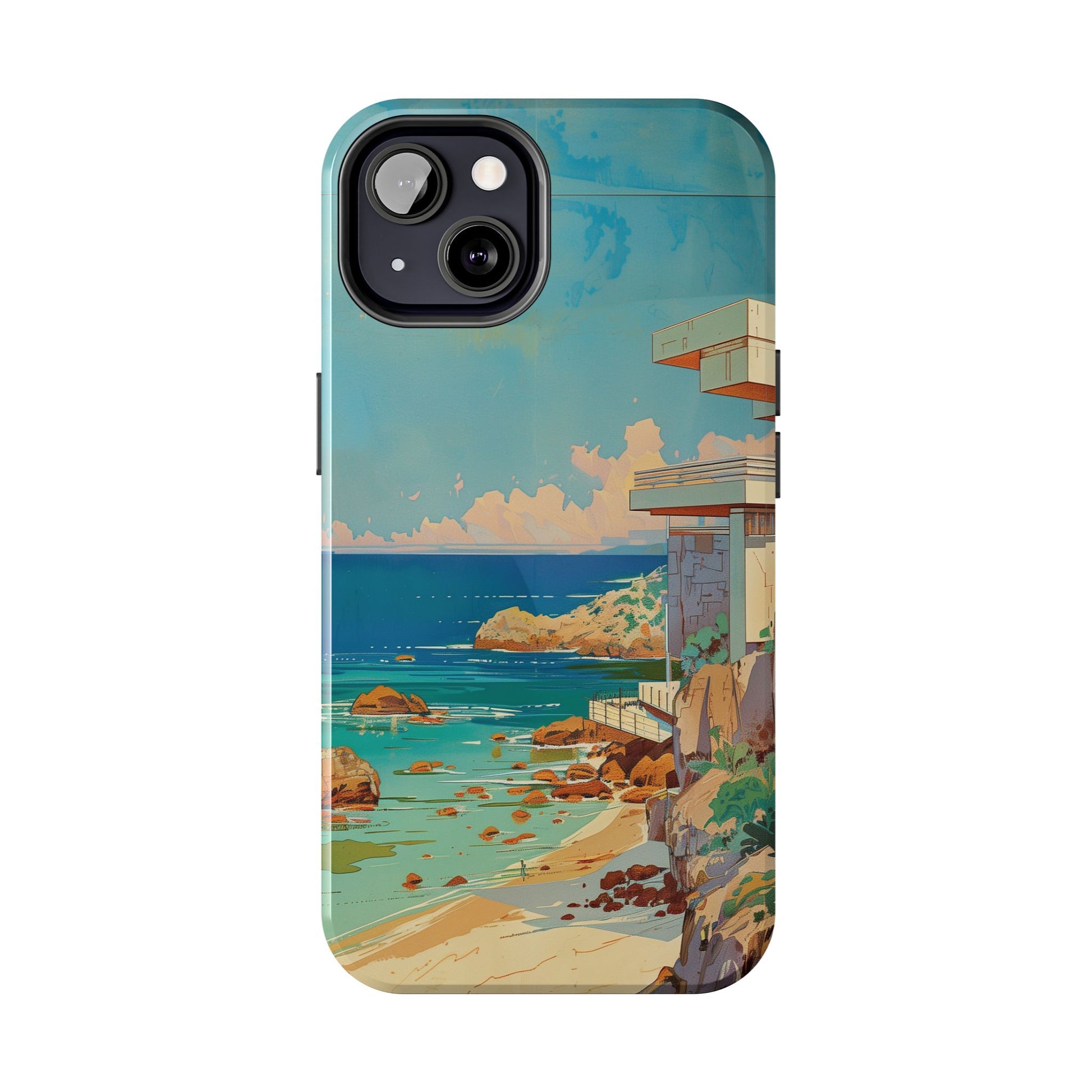 Retro Beach Scene Phone Case, Vintage Tropical Ocean iPhone Case, Summer Beach Phone Cover for iPhone, iphone 15 pro max