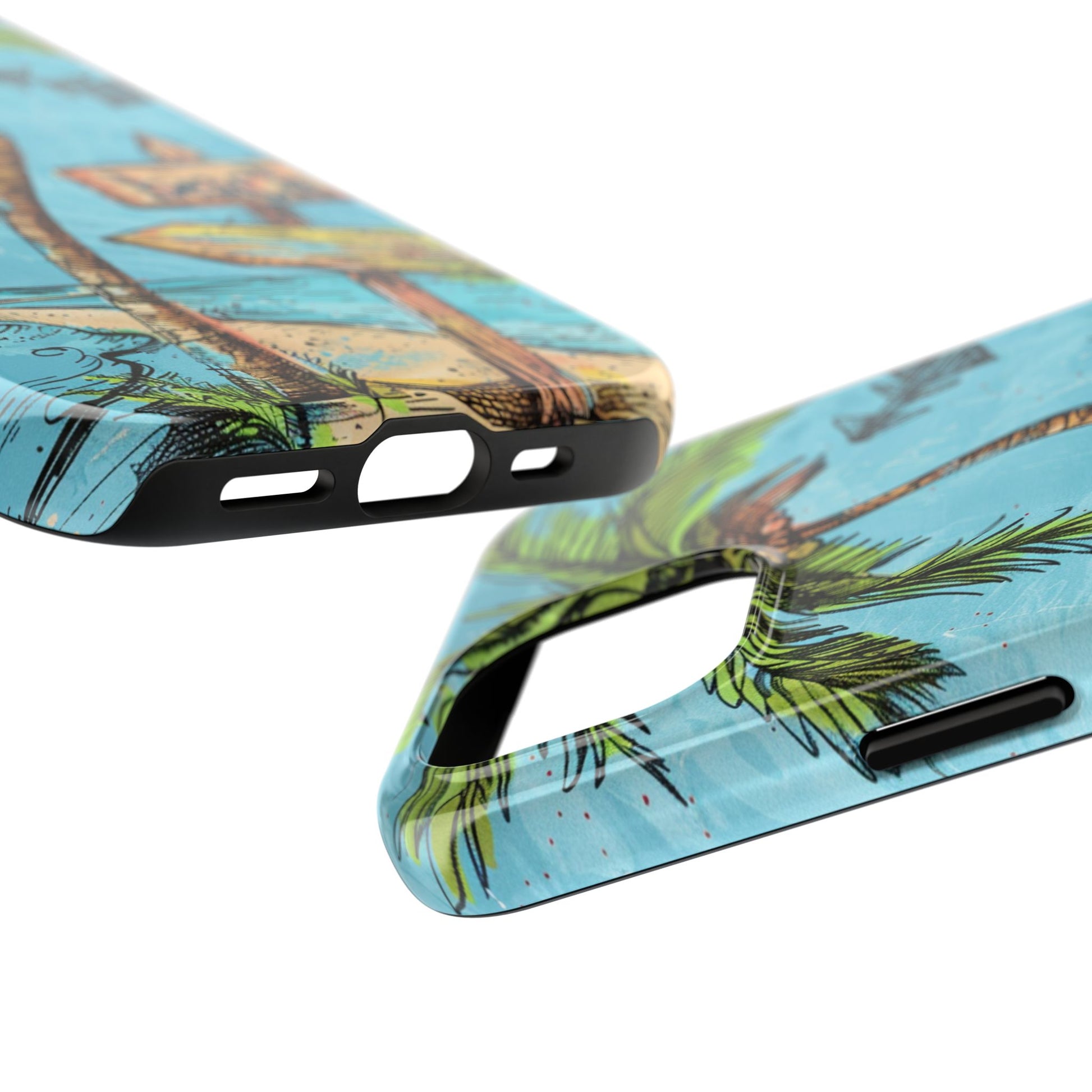Whimsical Beach and Palm Tree Phone Case - Vibrant Colored Protective Cover for most iPhone Models, Perfect for Beach Lovers