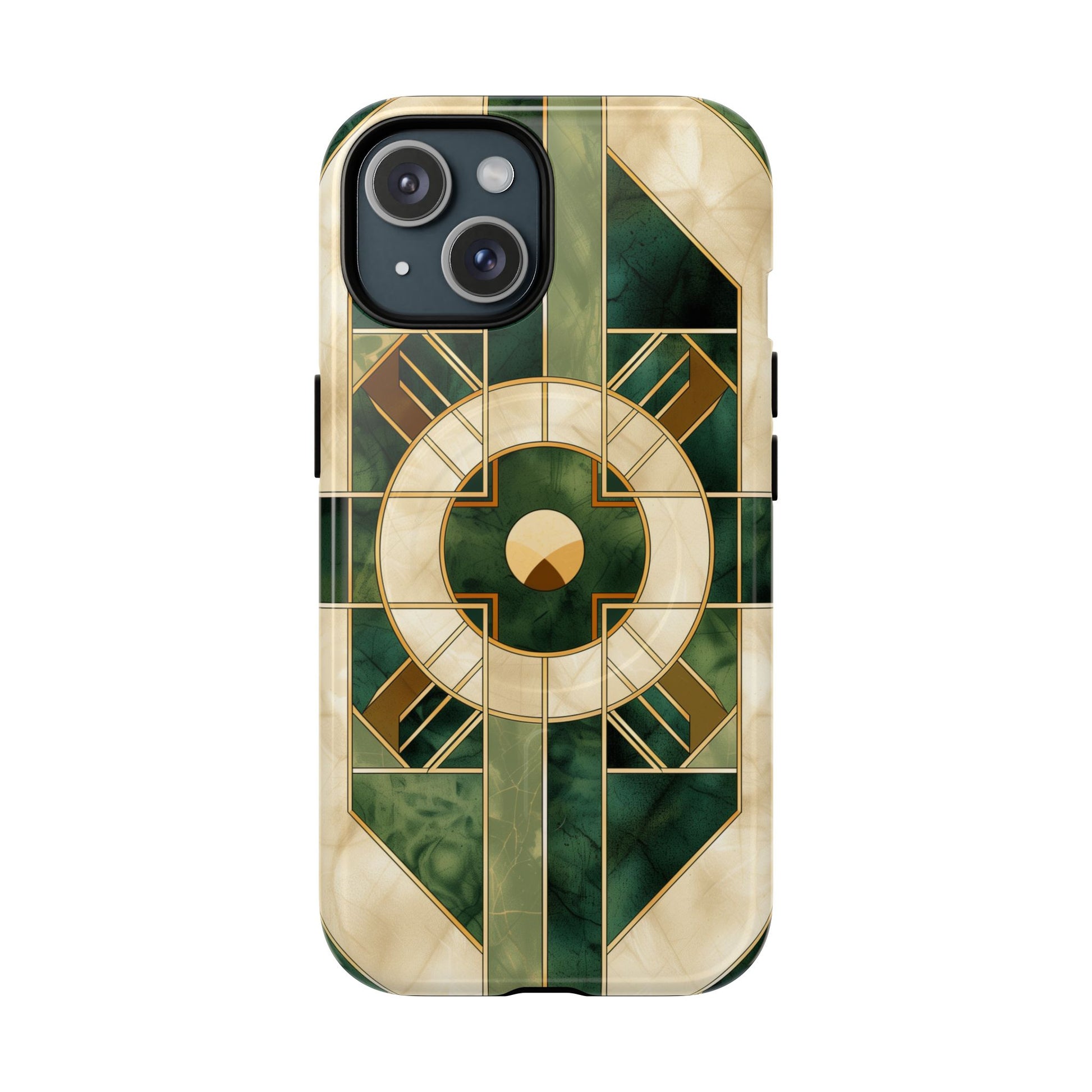 Green Frank Lloyd Wright Magsafe Inspired Case Geometric Elegance Marble Gold Stained Glass Art Deco iPhone 14 15 16 Pro Max Plus MagSafe