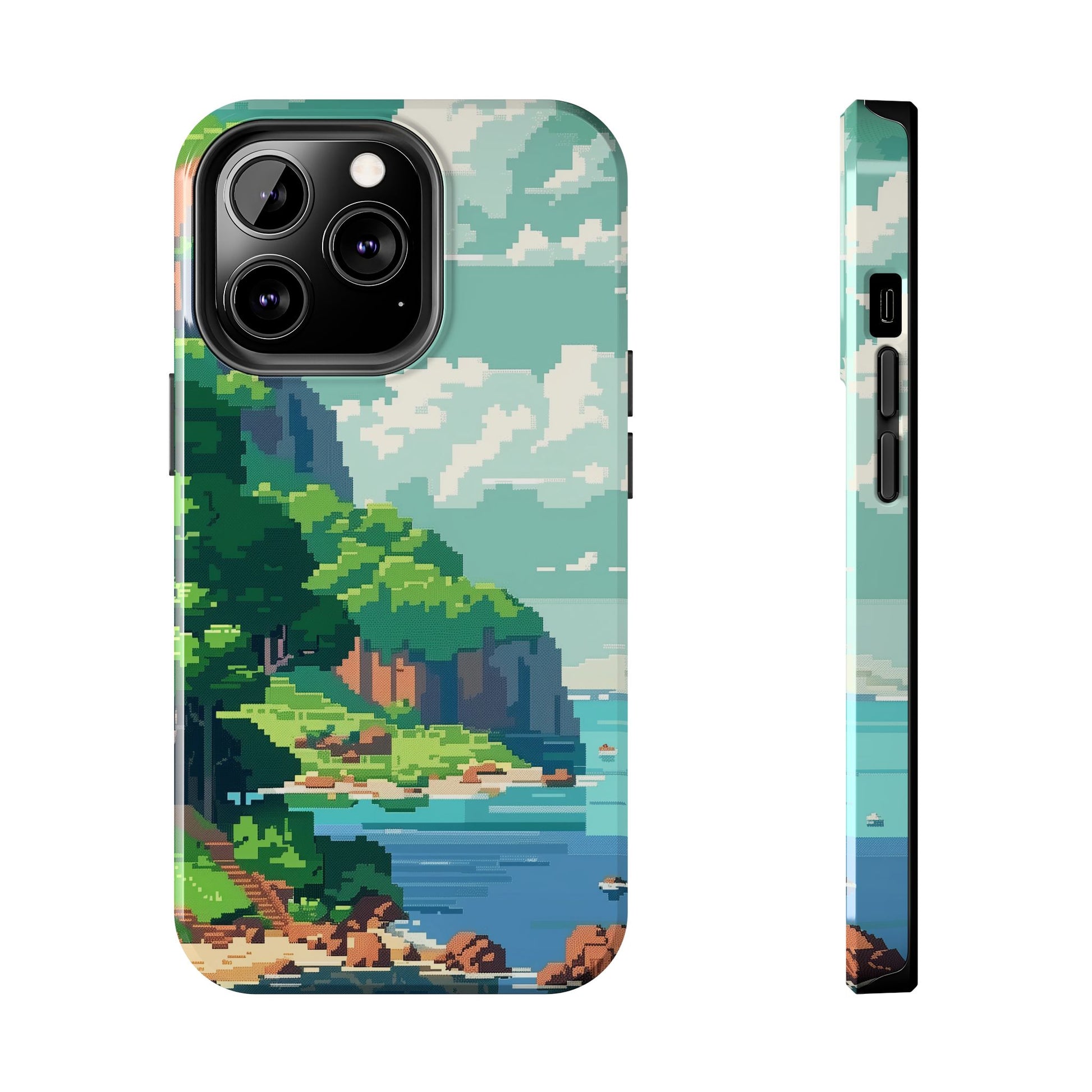 Pixel Art Video Game Landscapes Phone Case, Retro Gaming Pixelated Design, Geeky Gamer Phone Cover, Unique Video Game Art Accessories