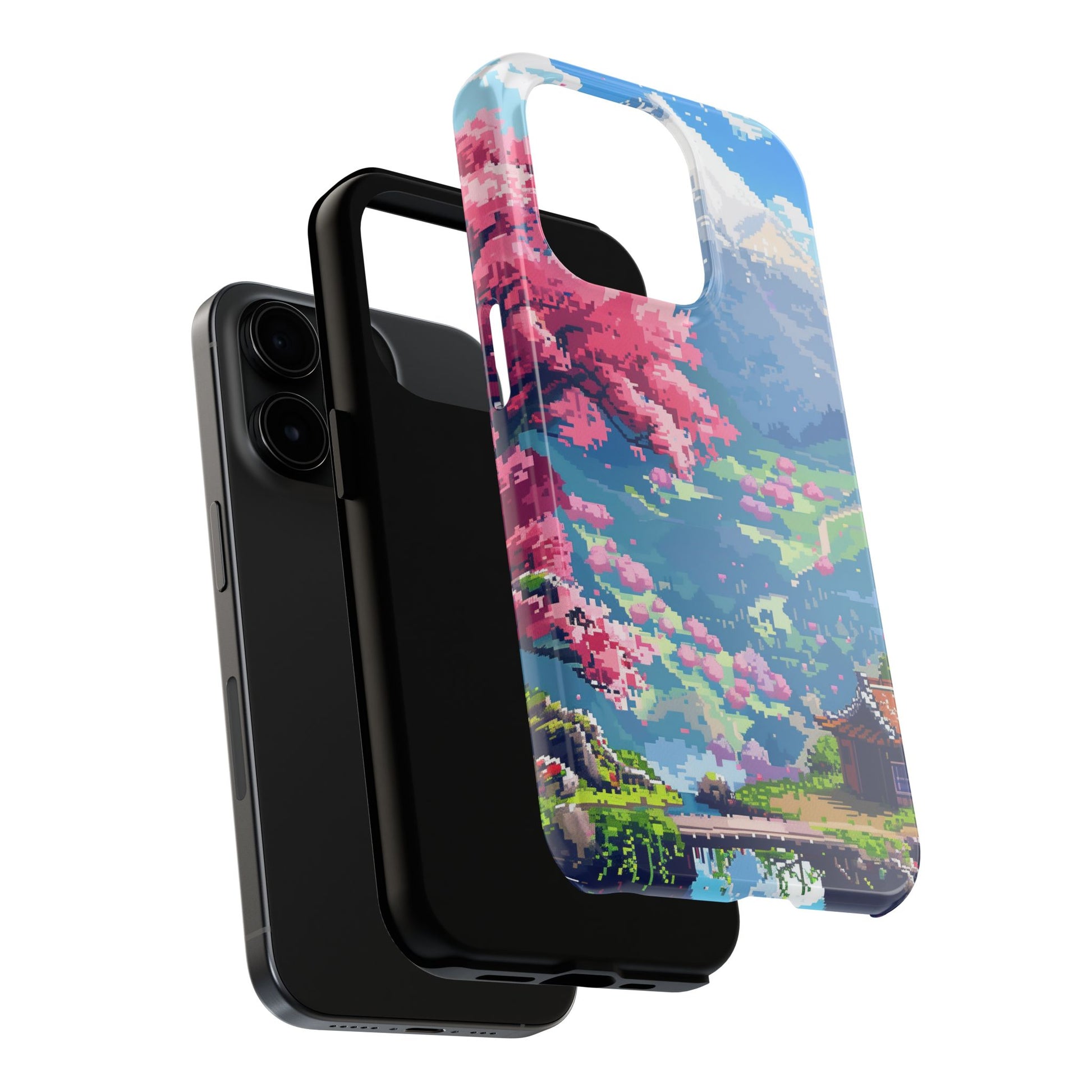 Pixel Art Video Game Landscapes Phone Case, Retro Gaming Pixelated Design, Geeky Gamer Phone Cover, Unique Video Game Art Accessories