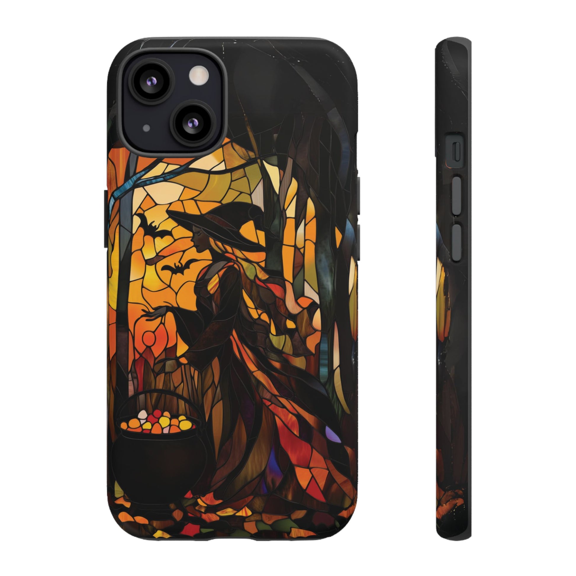 Halloween Witch Stained Glass Effect Dark Academia Spooky Fall Witchy Pumpkin Bats Seasonal Fall Mosaic Case iPhone 13 14 15 16 Pro Max