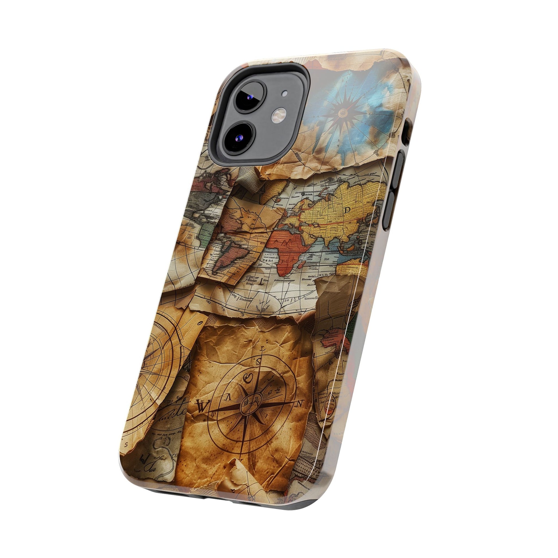 Double Layer Map Phone Case - Protective Phone Case Vintage Map Design - Durable Dual Layer Case with Map Print - Travel Inspired Phone Case