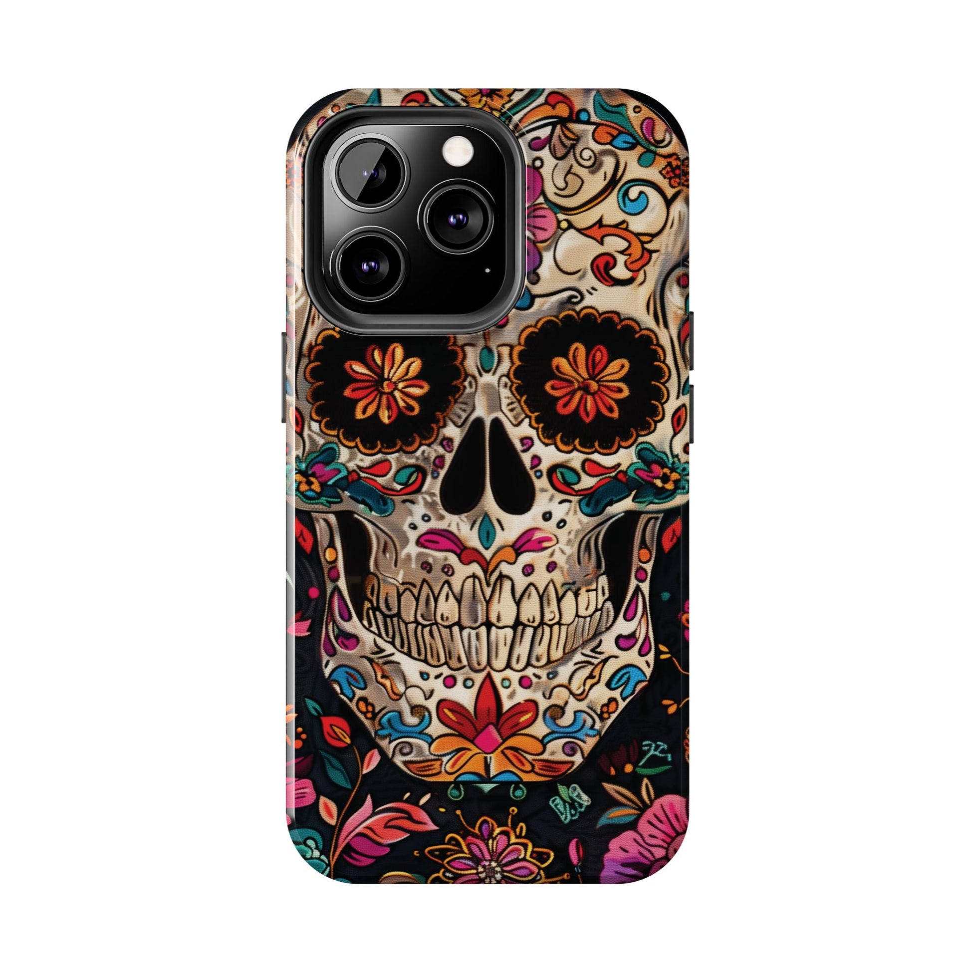 Sugar Skull Phone Case Flowers and Skeletons, Halloween Cottagecore Day of the Dead, Dia de Los Muertos Gothic, iPhone 15 Spooky Case