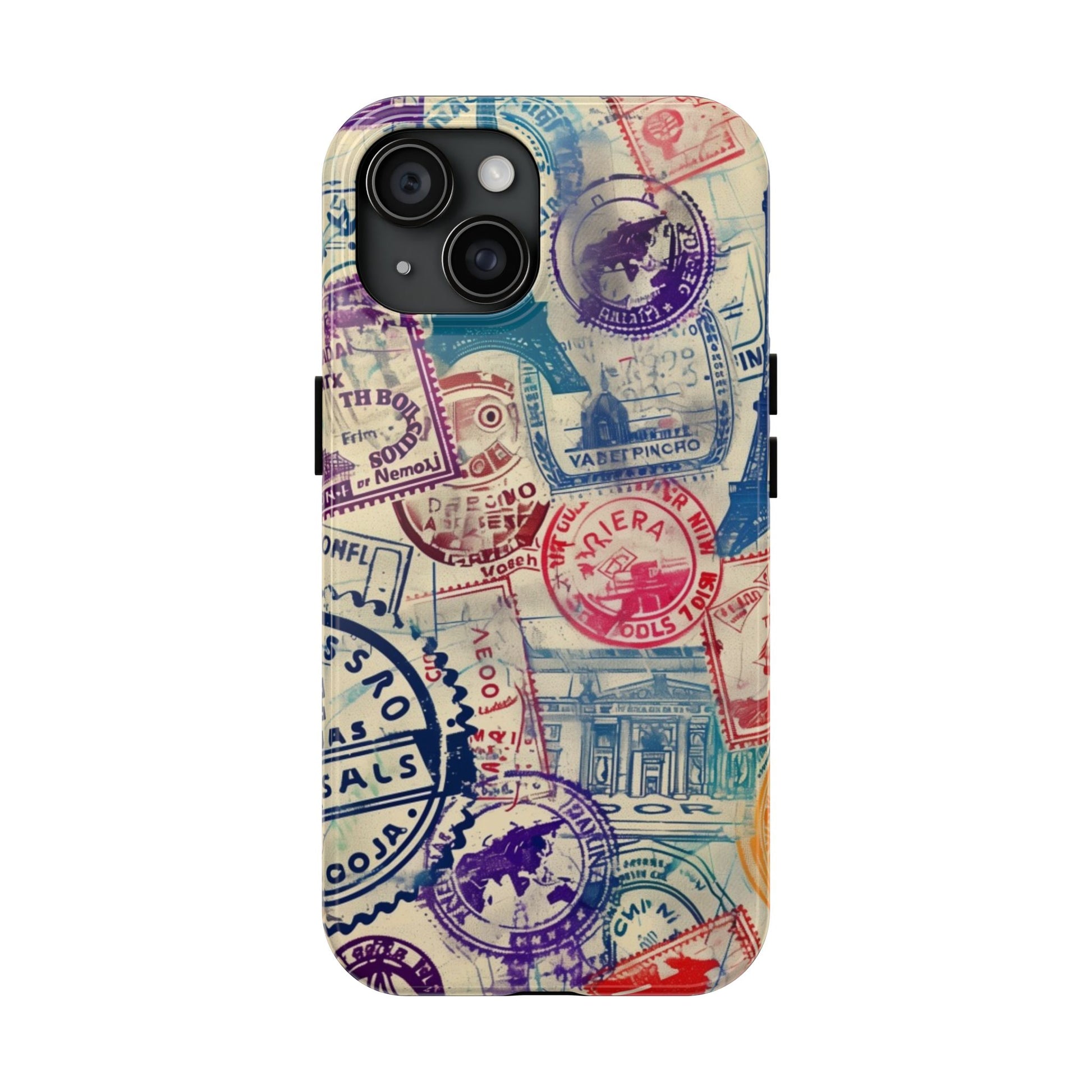 Travel Stamps Tough Phone Case - Durable Vintage Travel Stamps Design - Adventure Inspired Phone Case - Protective Case with travel stamps