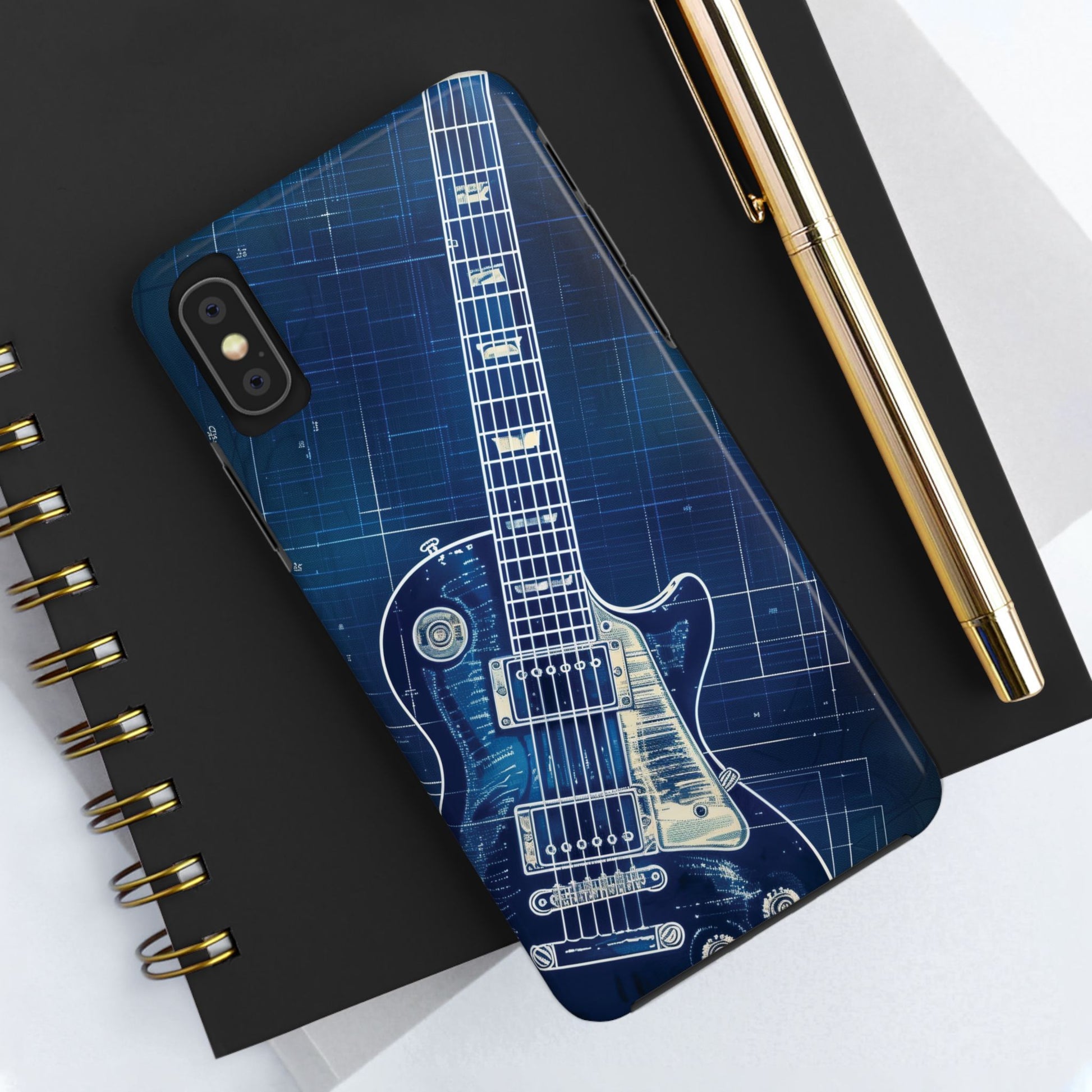 Guitar Phone Case, Guitar Blueprint iPhone Cover, Vintage Guitar Design, Custom iPhone Covers, Rock Music Phone Accessories, Musician Gift