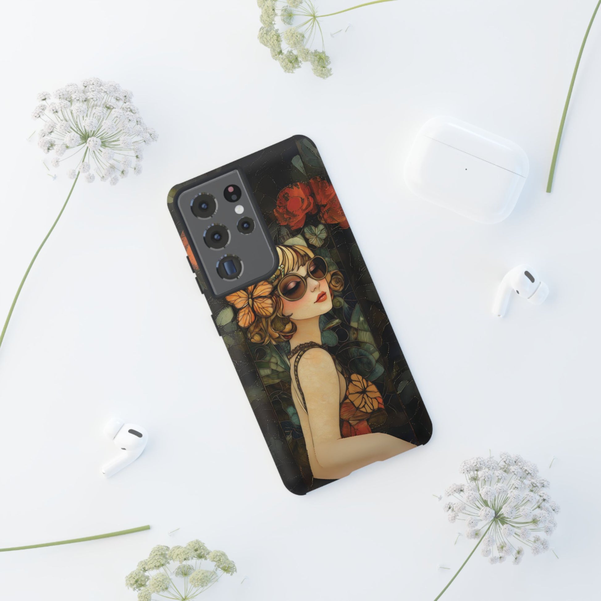Butterfly Art Deco Flapper Woman Mosaic Phone Case 1920s Art Nouveau Design in Red Stained Glass Alphonse Mucha Style Gatsby Style Poster