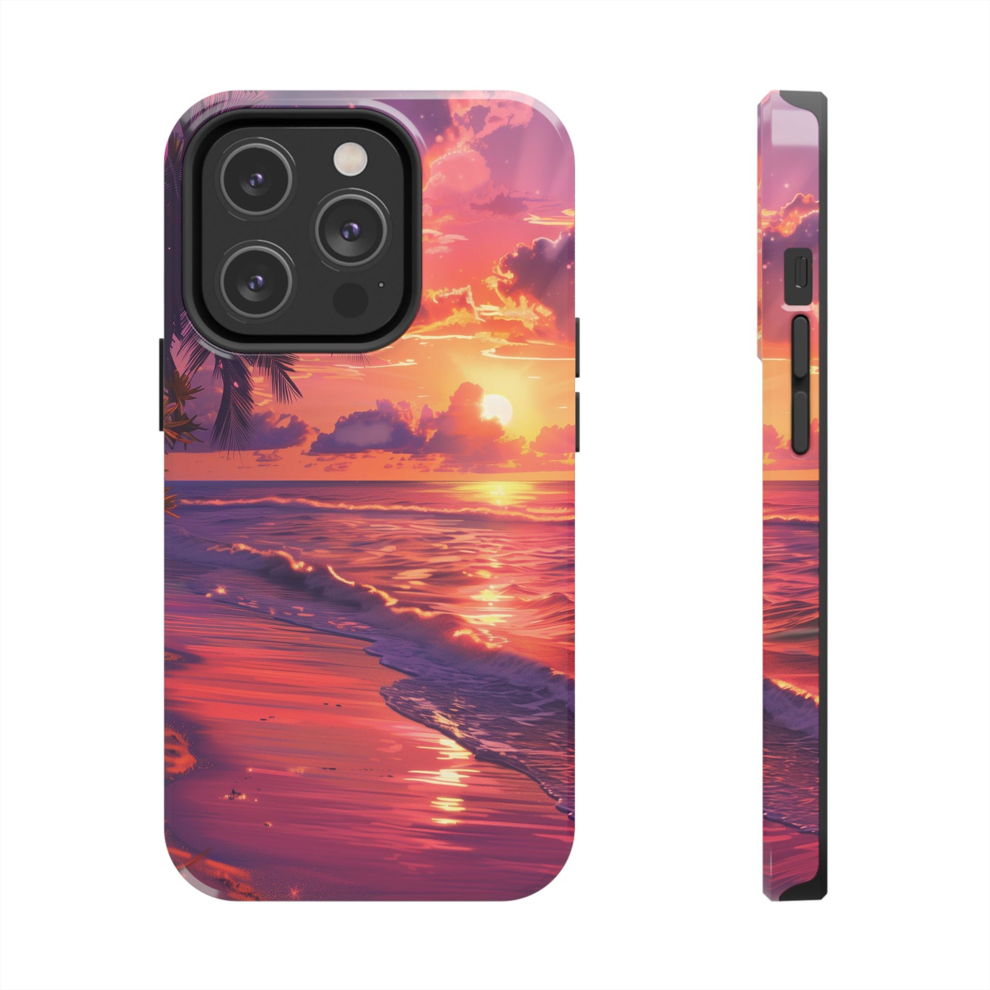 Tough Beach Scene Sunrise - Durable Case Lisa Frank Inspired Beach Art - Vibrant Beach Design - Colorful Phone Case for Beach Lovers