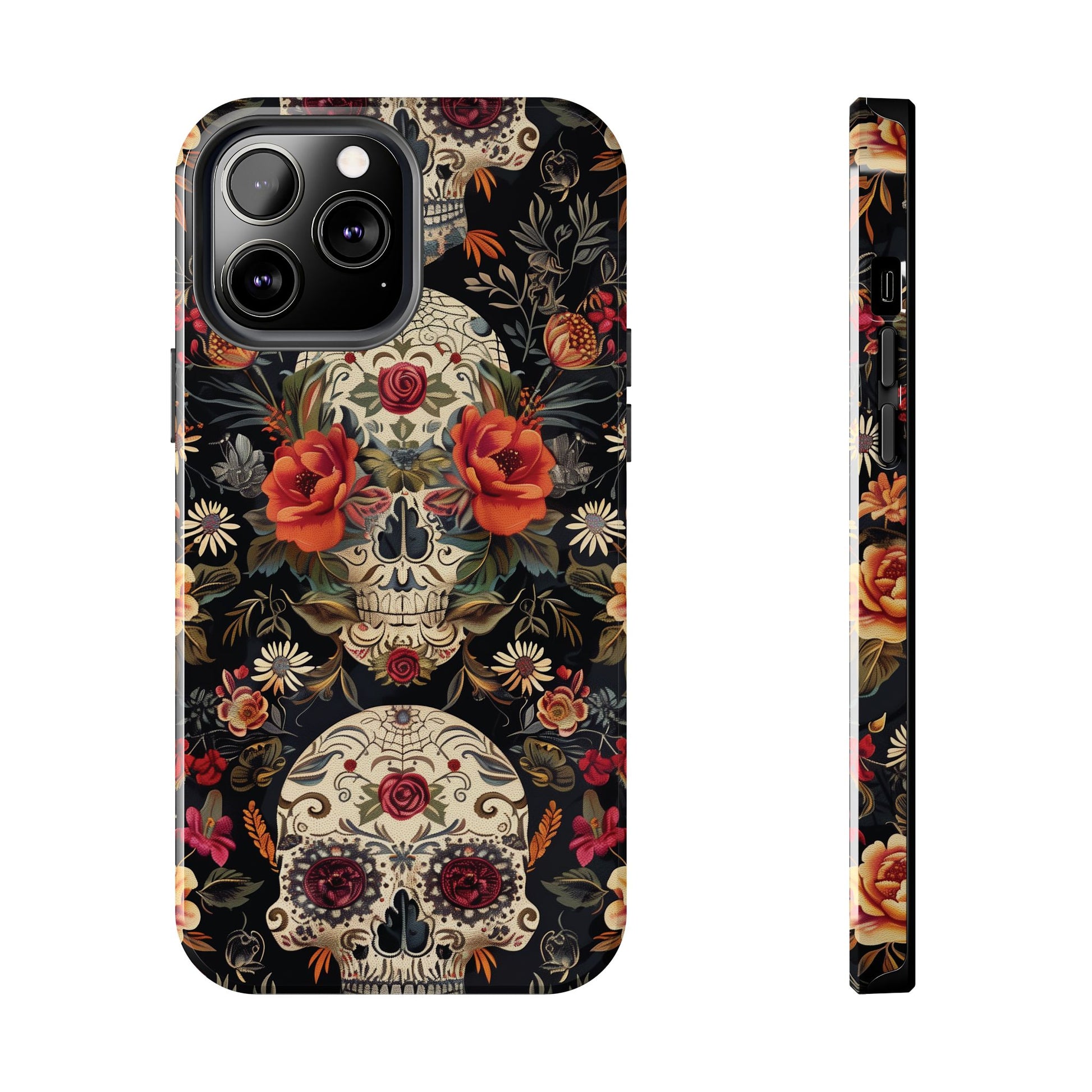 Embroidered Skeletons Phone Case, Flowers and Skulls, Halloween Cottagecore Day of the Dead, iPhone Dia de Los Muertos Gothic
