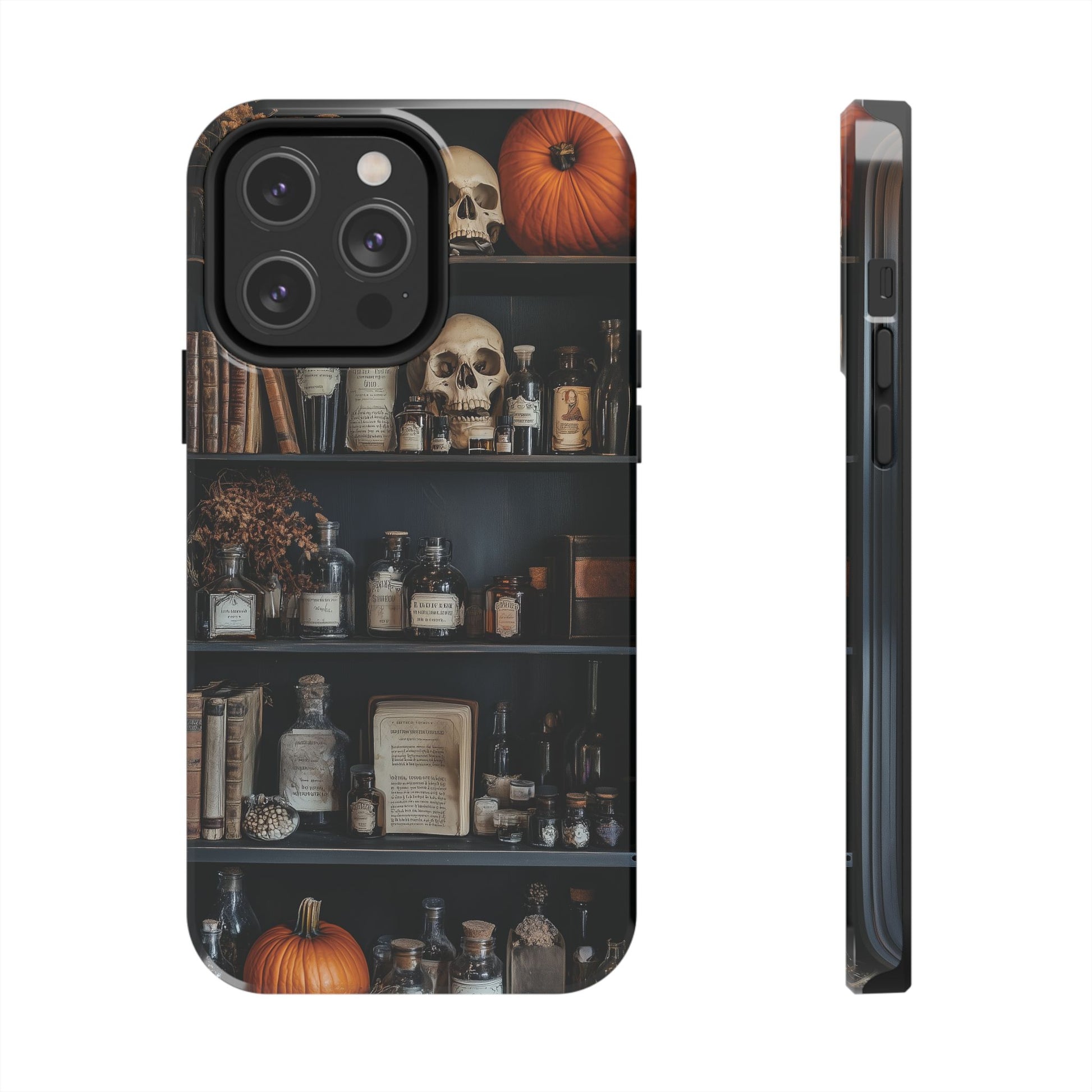 Bookcase Apothecary Goth Dark Academia Skulls floral Black Halloween Pumpkins Samsung Galaxy Apple iPhone 15 Pro Max Case  S24 S23 B